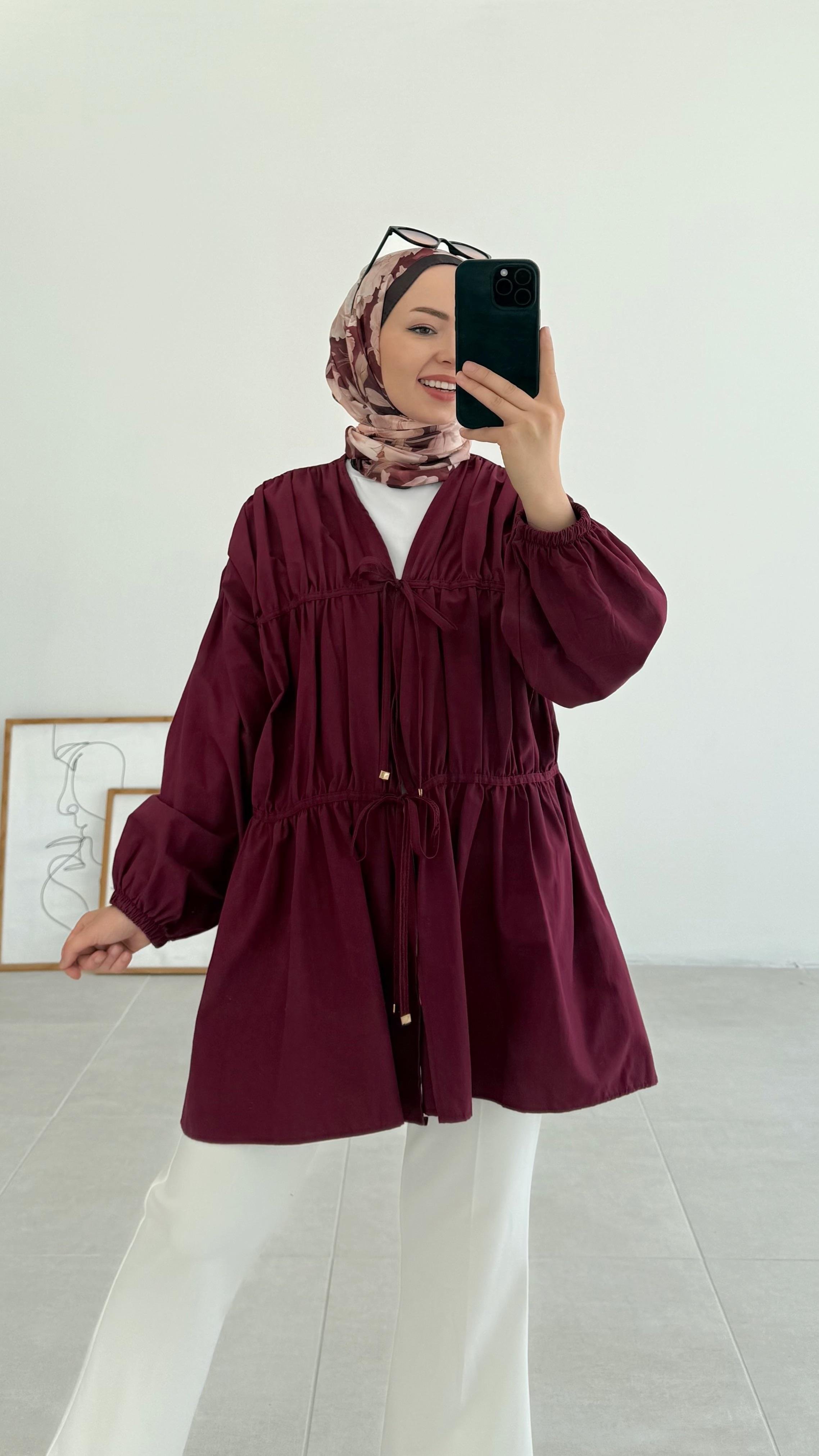 Ranel Büzgülü Bordo Kimono
