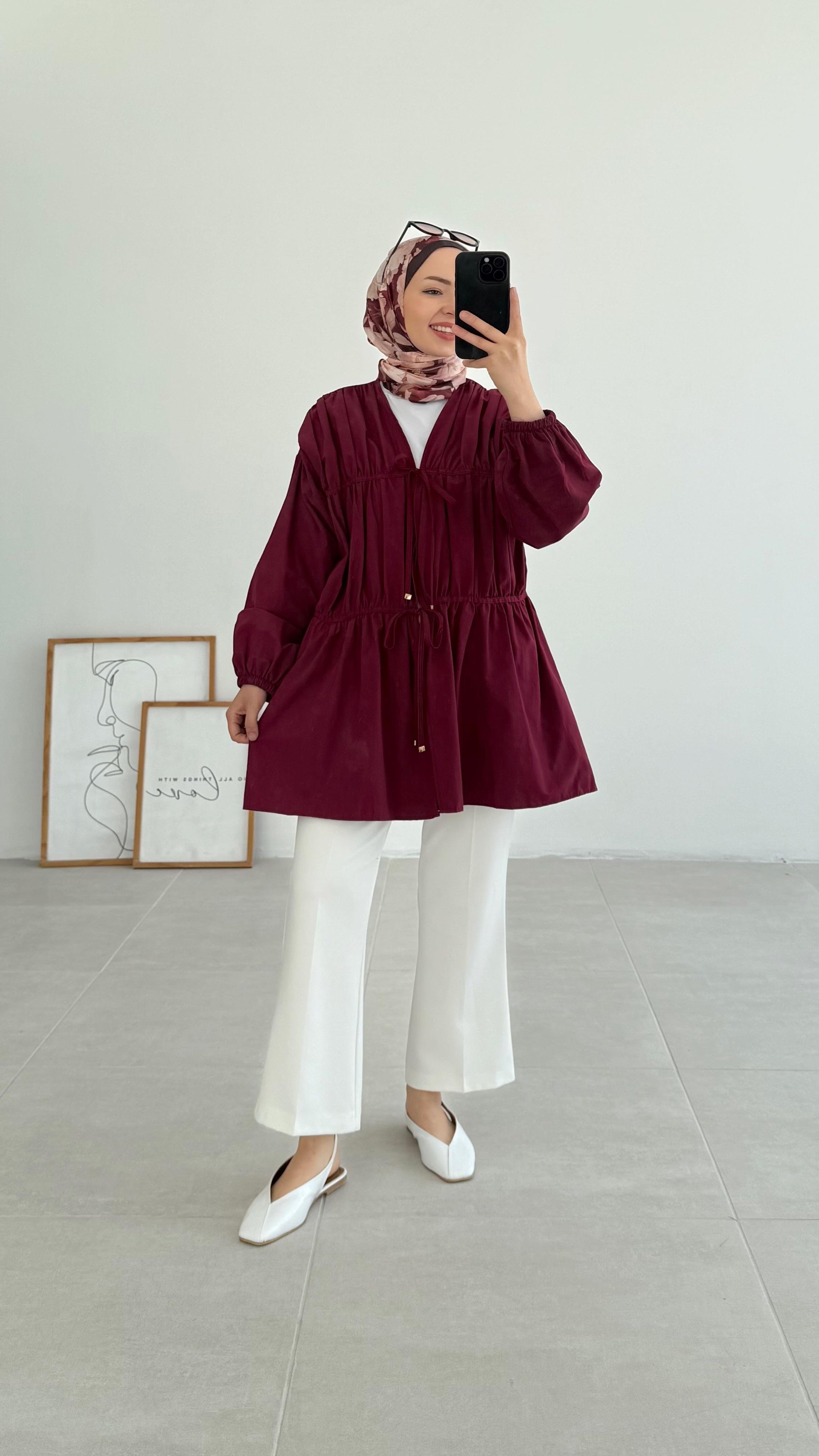 Ranel Büzgülü Bordo Kimono