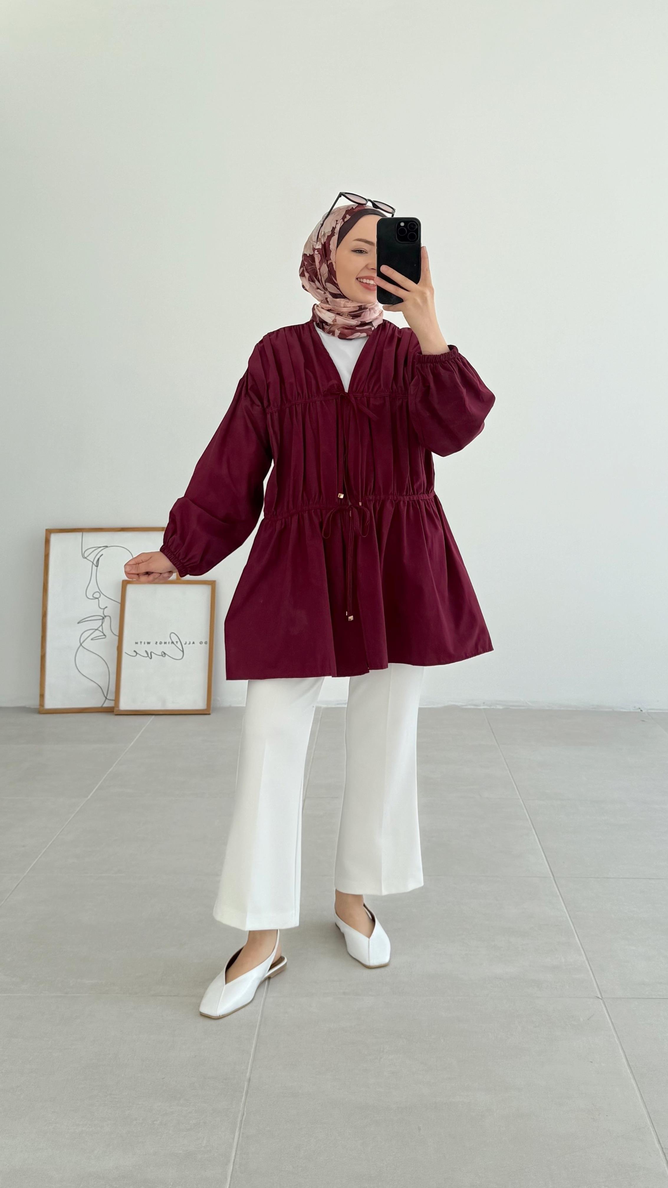 Ranel Büzgülü Bordo Kimono