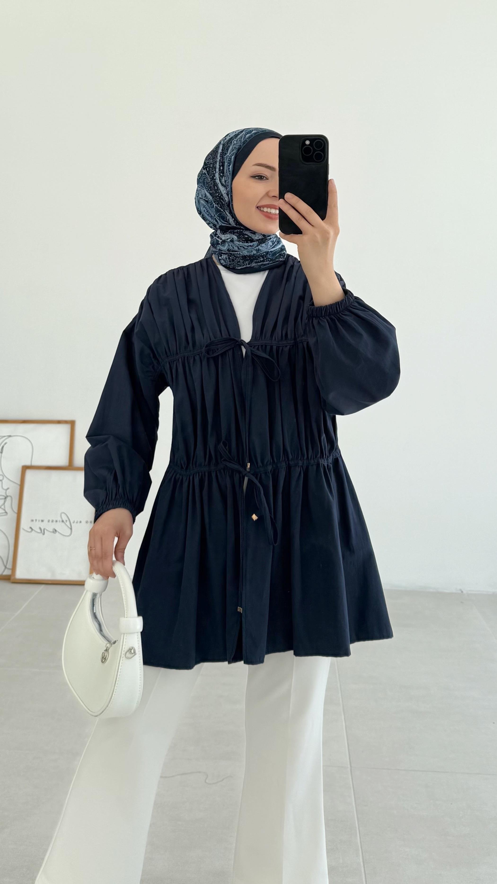 Ranel Büzgülü Lacivert Kimono