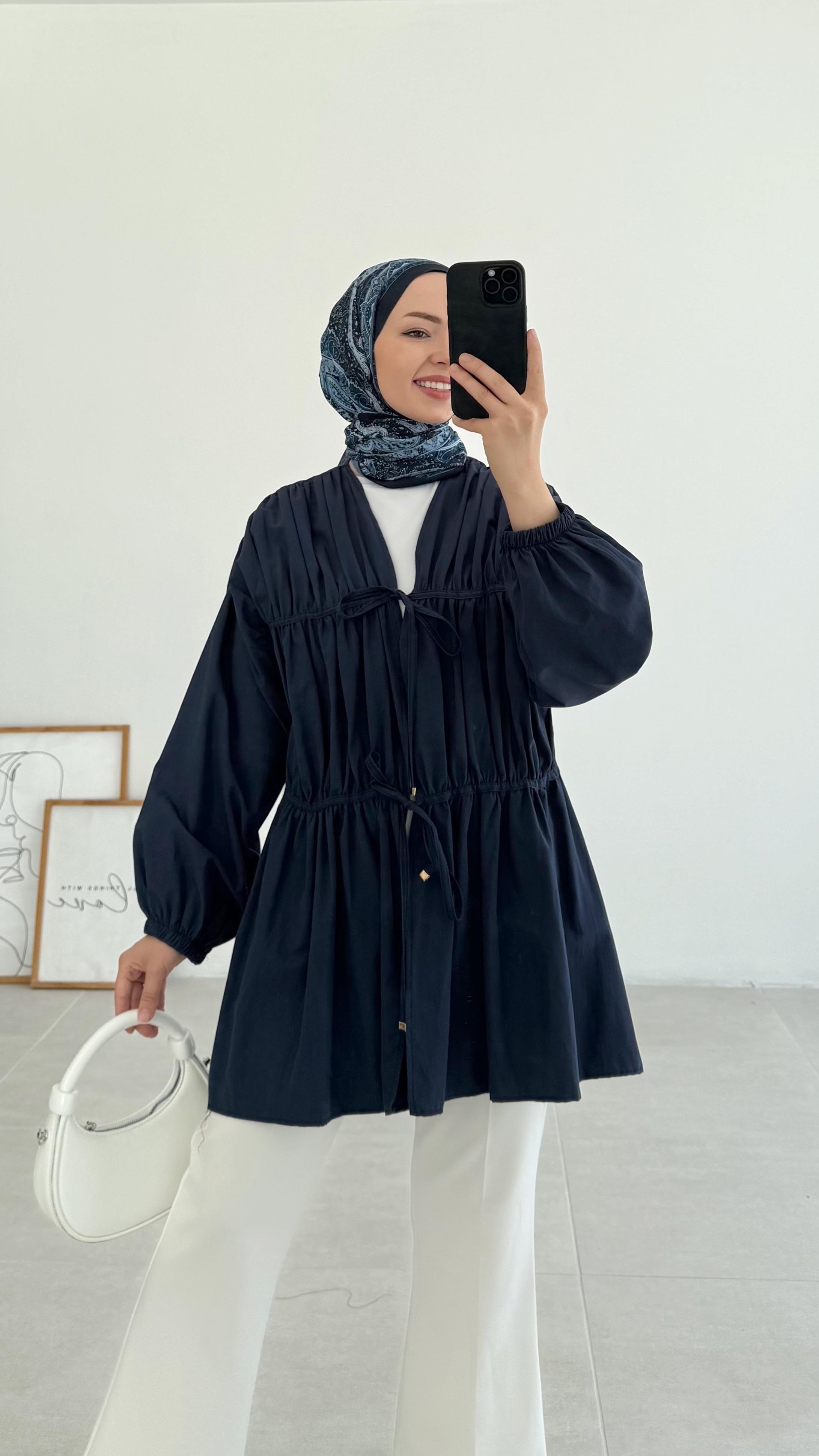 Ranel Büzgülü Lacivert Kimono