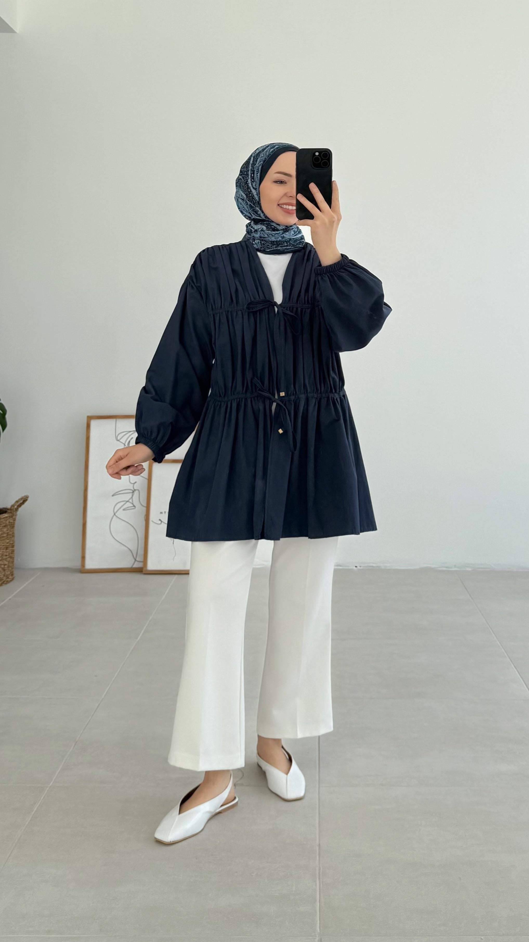 Ranel Büzgülü Lacivert Kimono