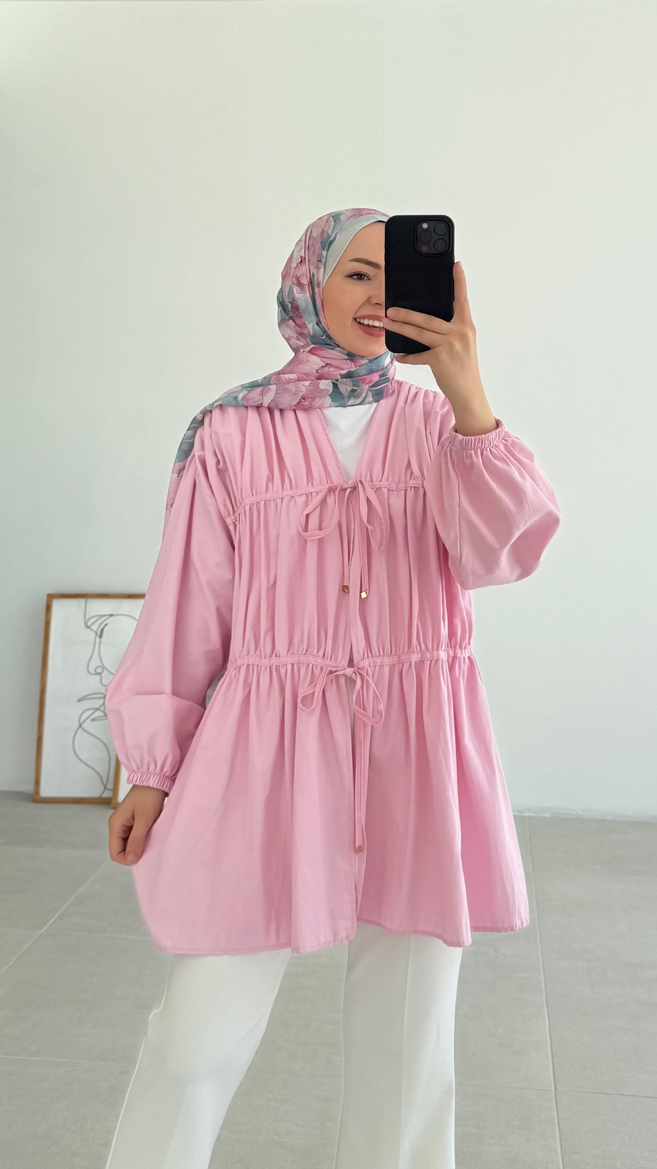 Ranel Büzgülü Pembe Kimono
