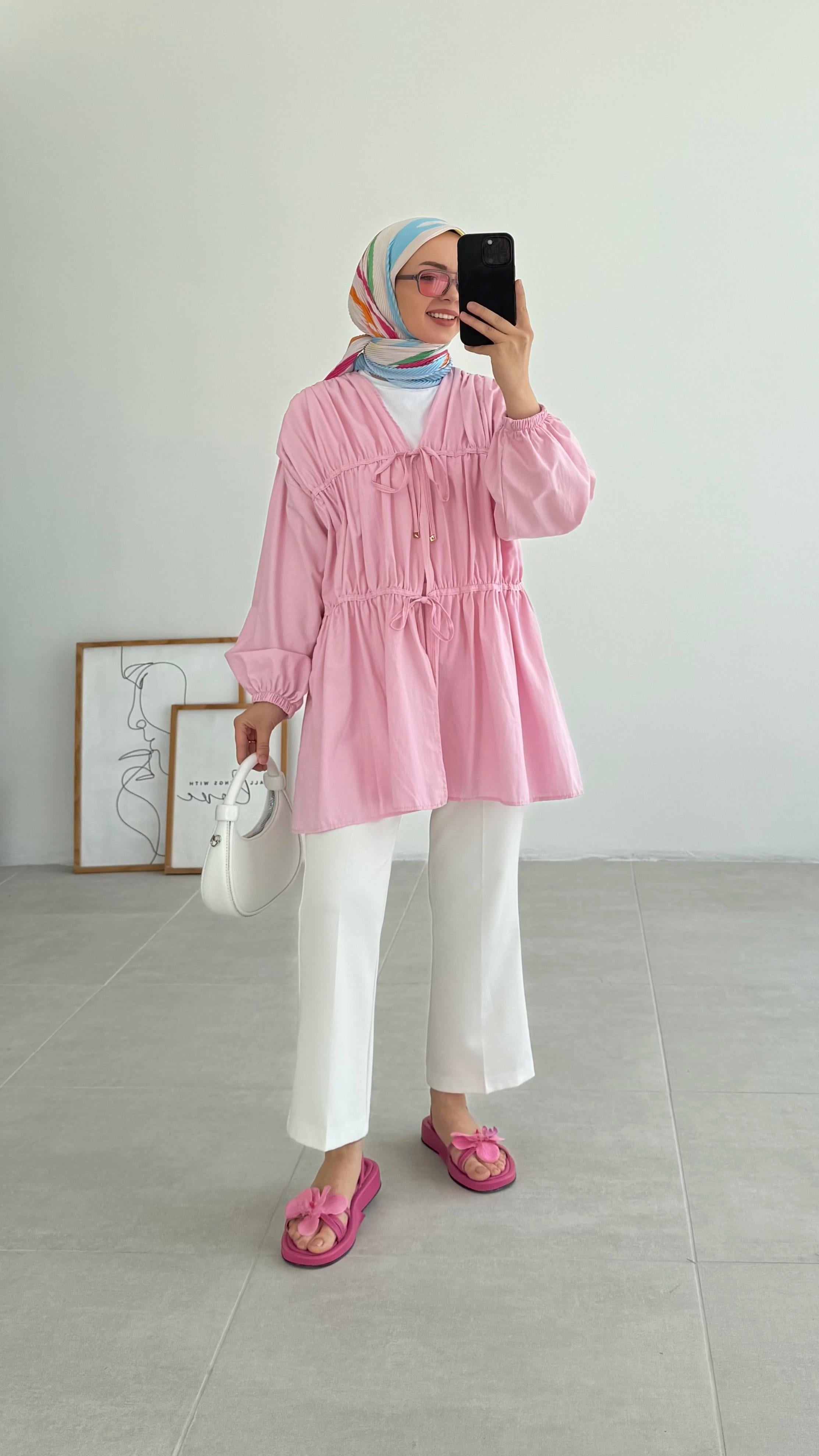 Ranel Büzgülü Pembe Kimono