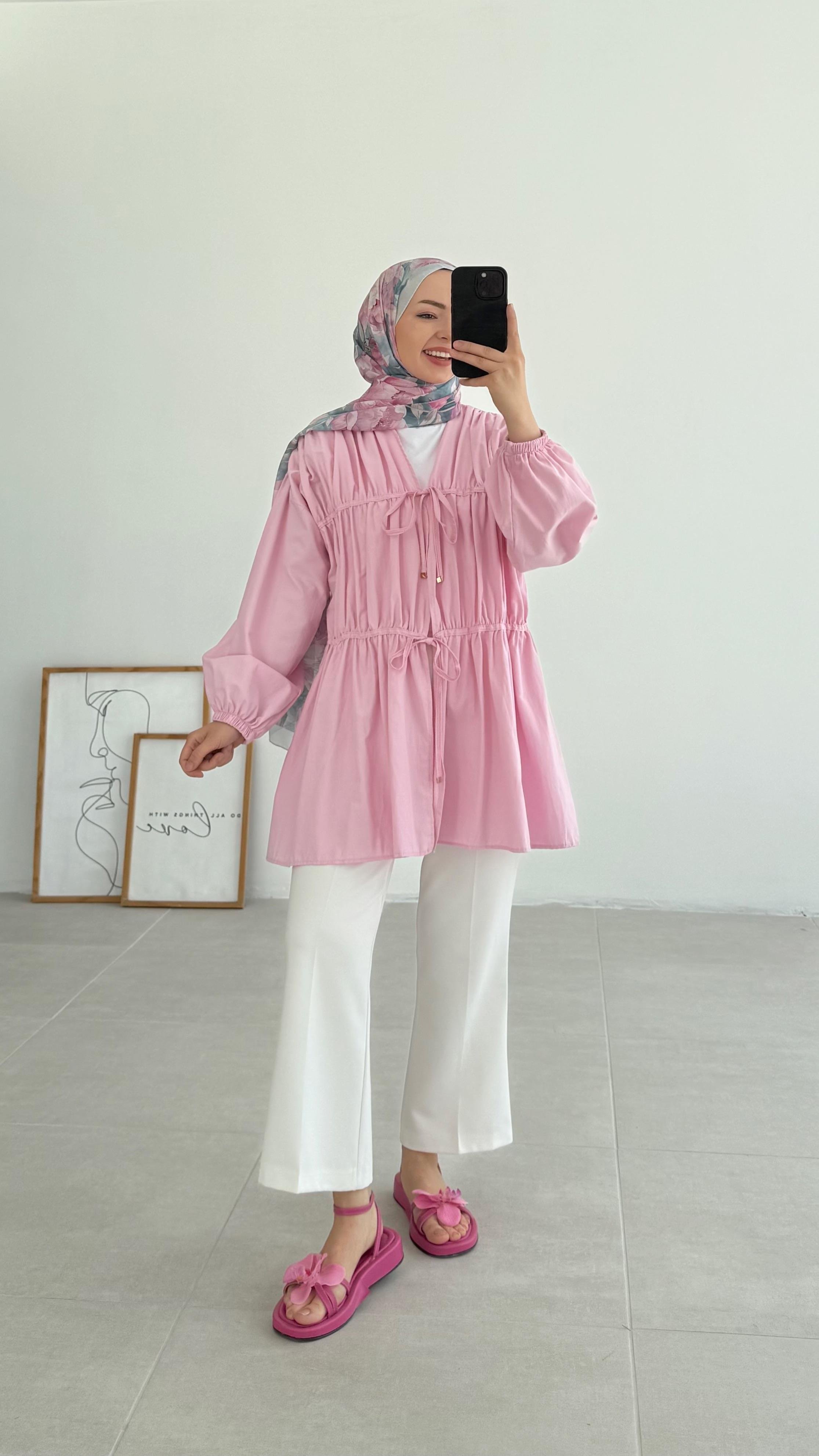 Ranel Büzgülü Pembe Kimono