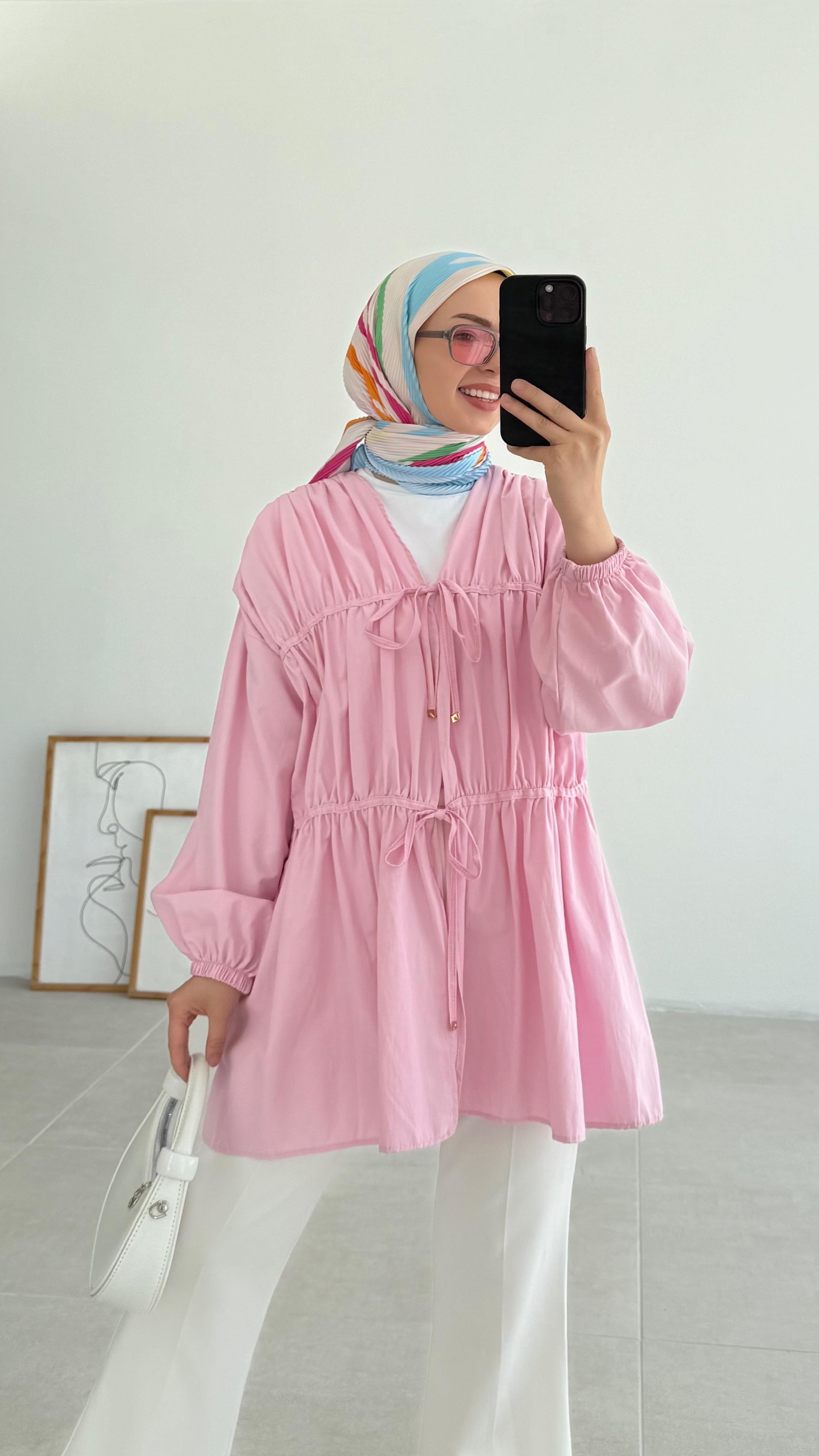 Ranel Büzgülü Pembe Kimono