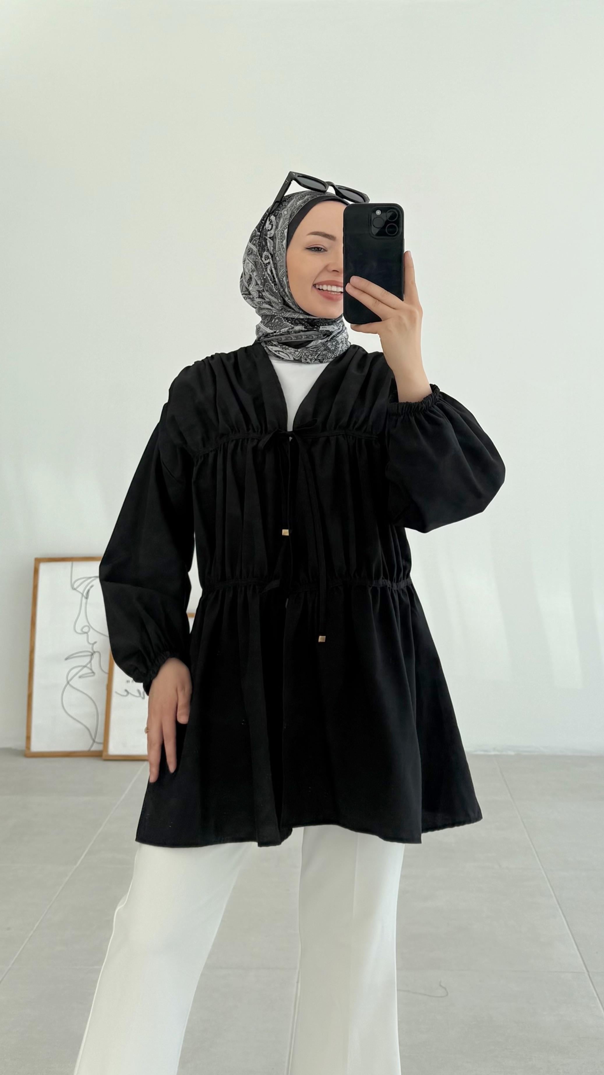 Ranel Büzgülü Siyah Kimono