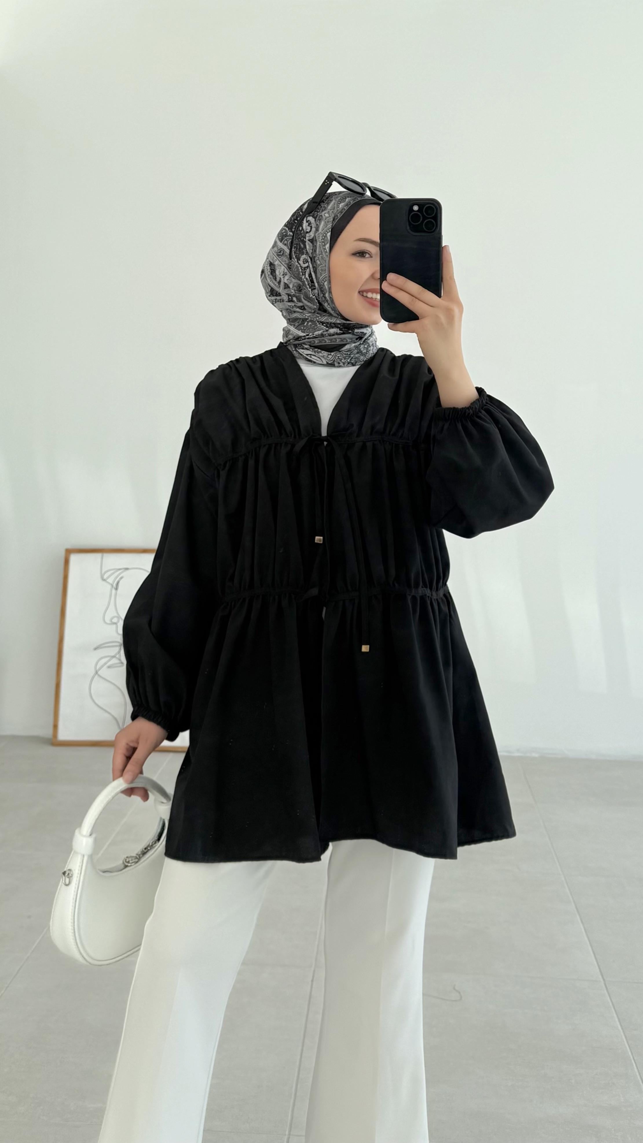 Ranel Büzgülü Siyah Kimono