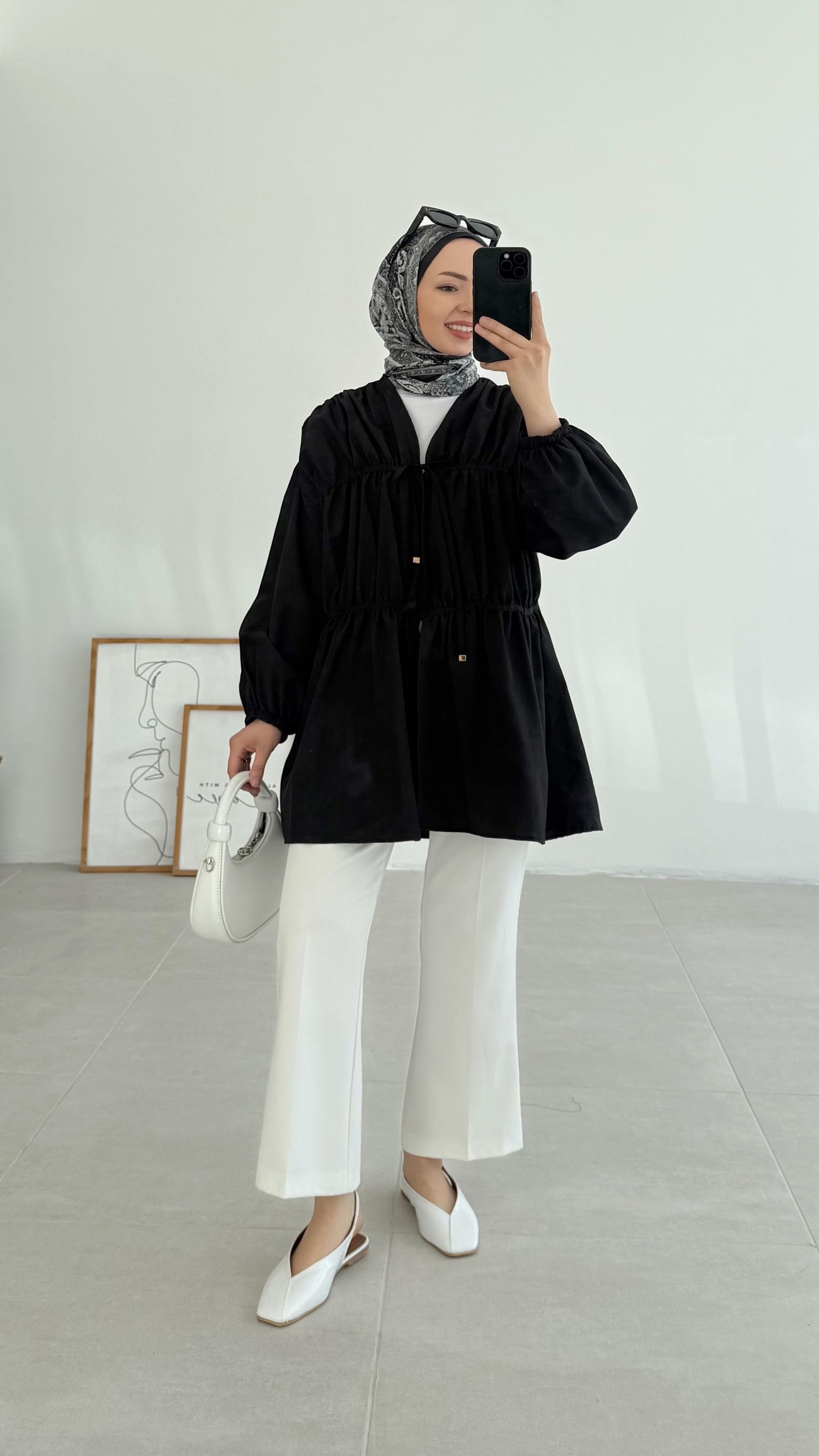 Ranel Büzgülü Siyah Kimono