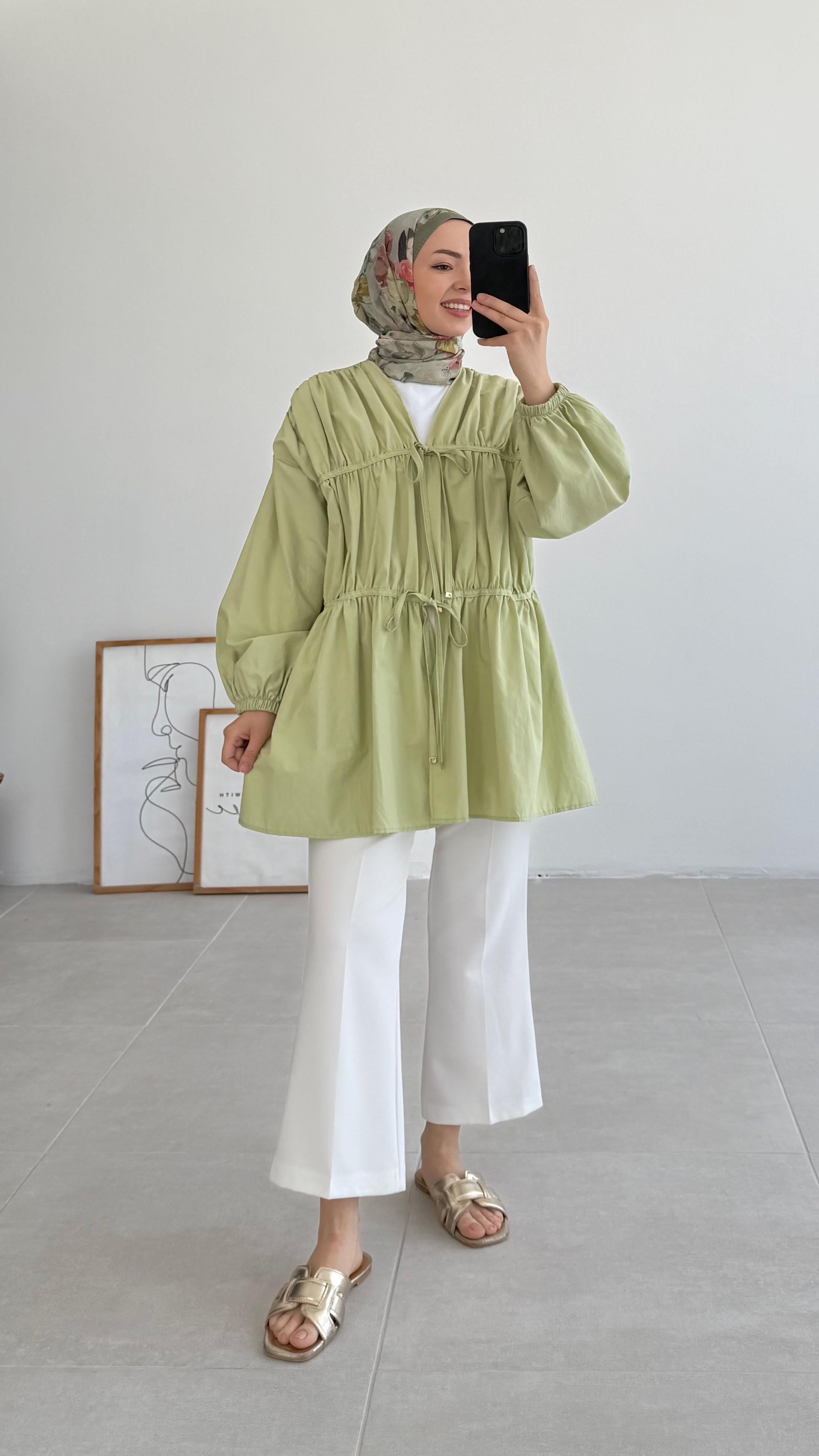 Ranel Büzgülü Yeşil Kimono