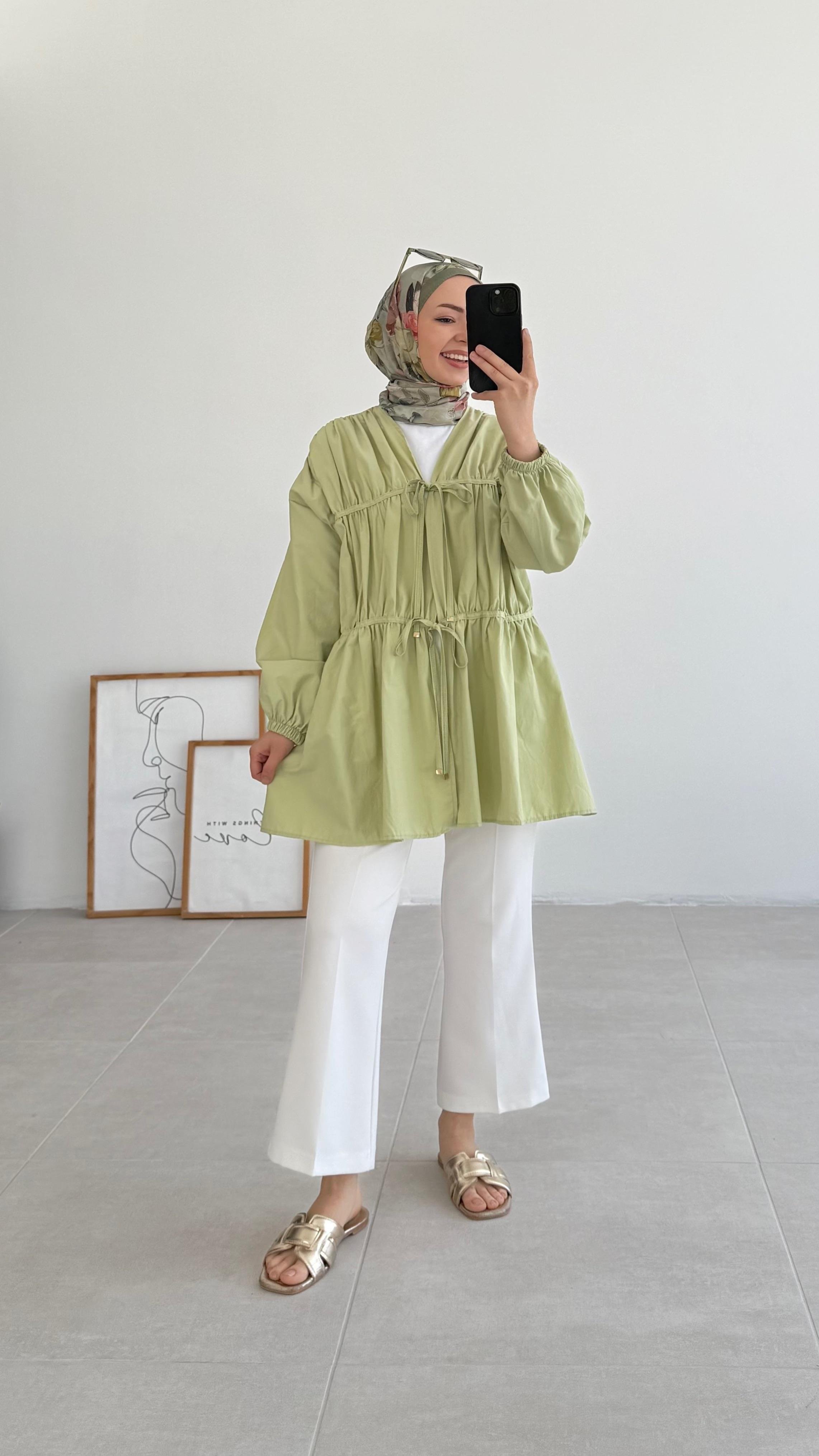 Ranel Büzgülü Yeşil Kimono