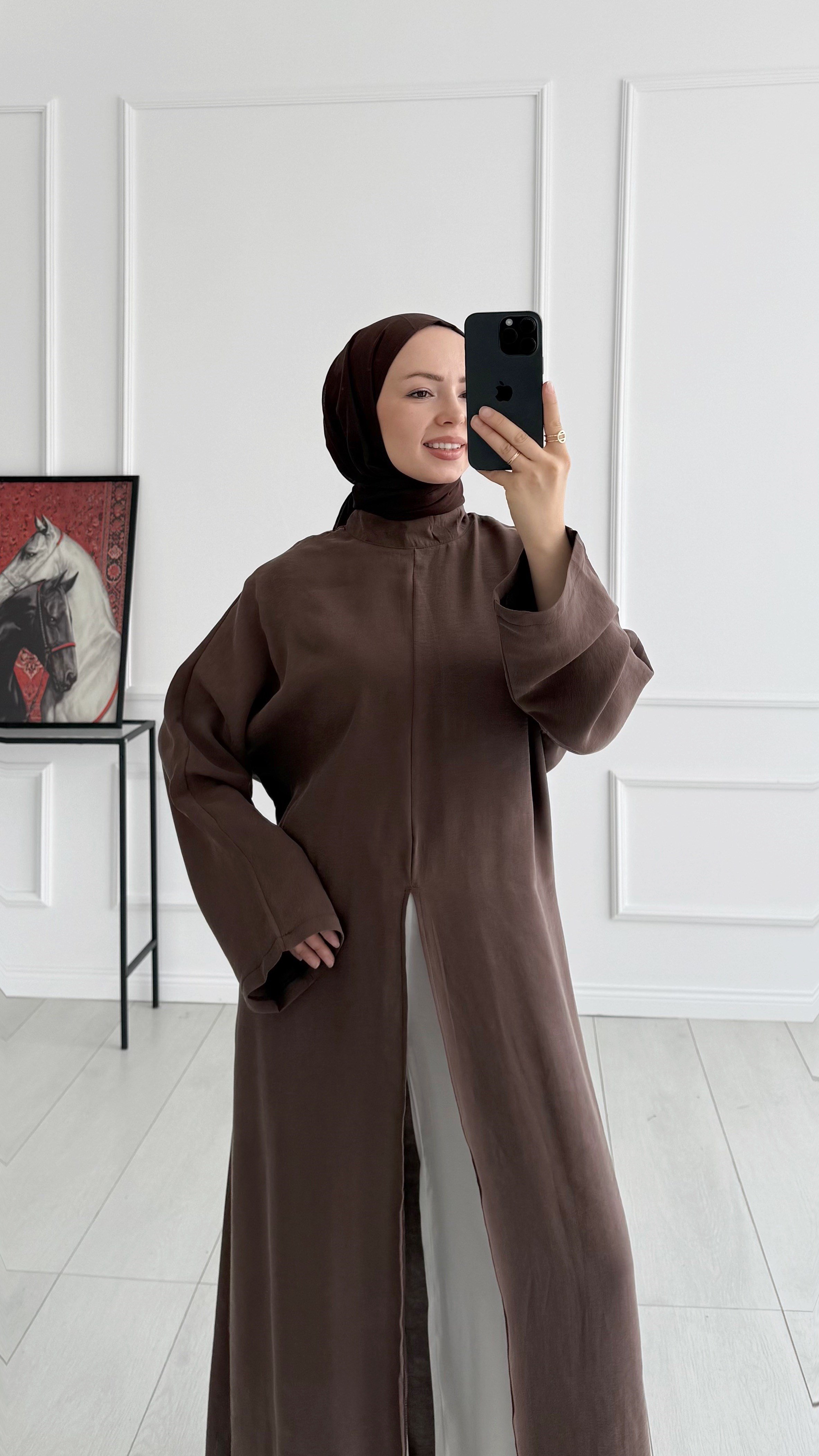 Rona Arabic Yırtmaçlı Kahverengi İpli Tunik