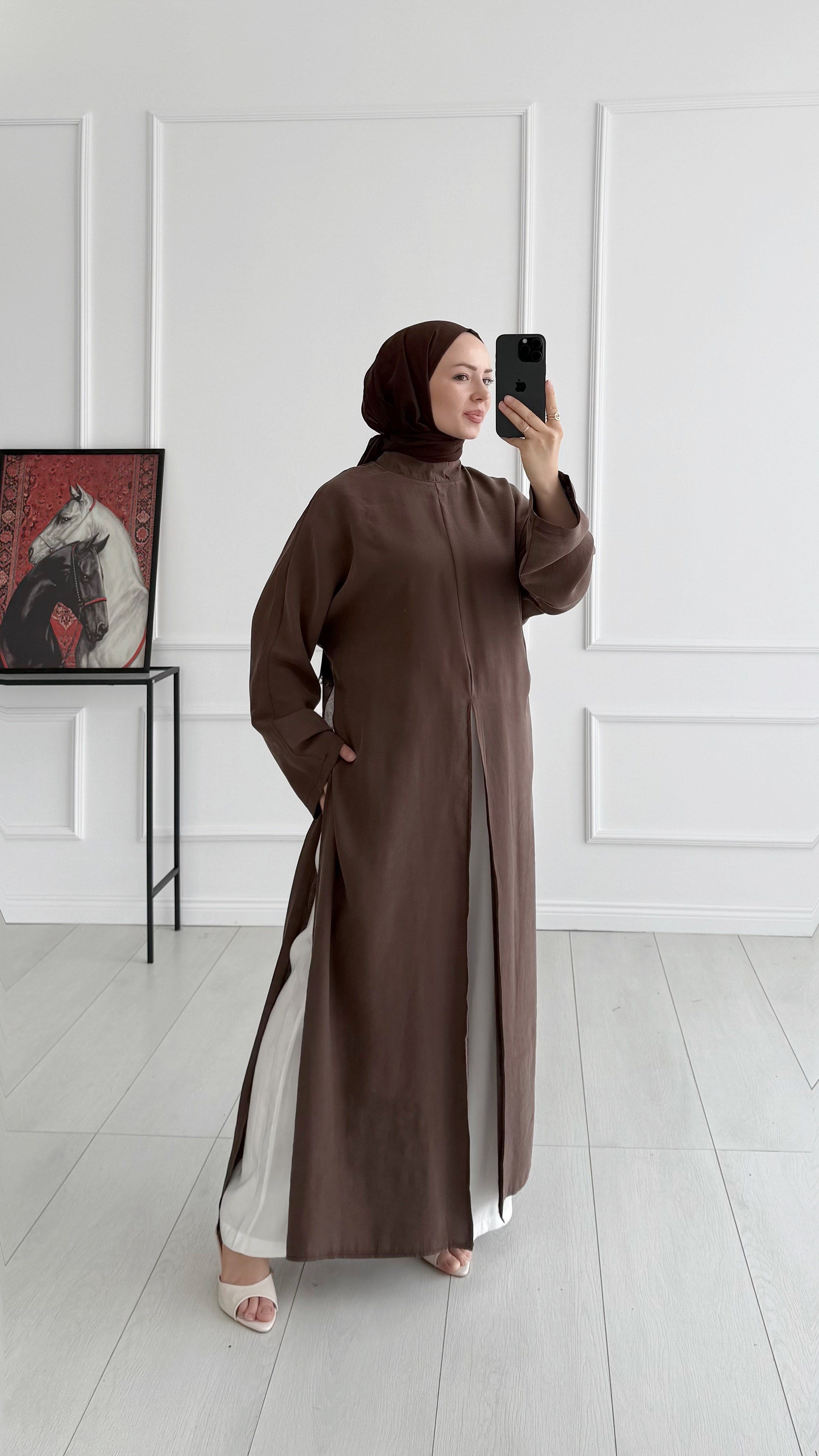 Rona Arabic Yırtmaçlı Kahverengi İpli Tunik