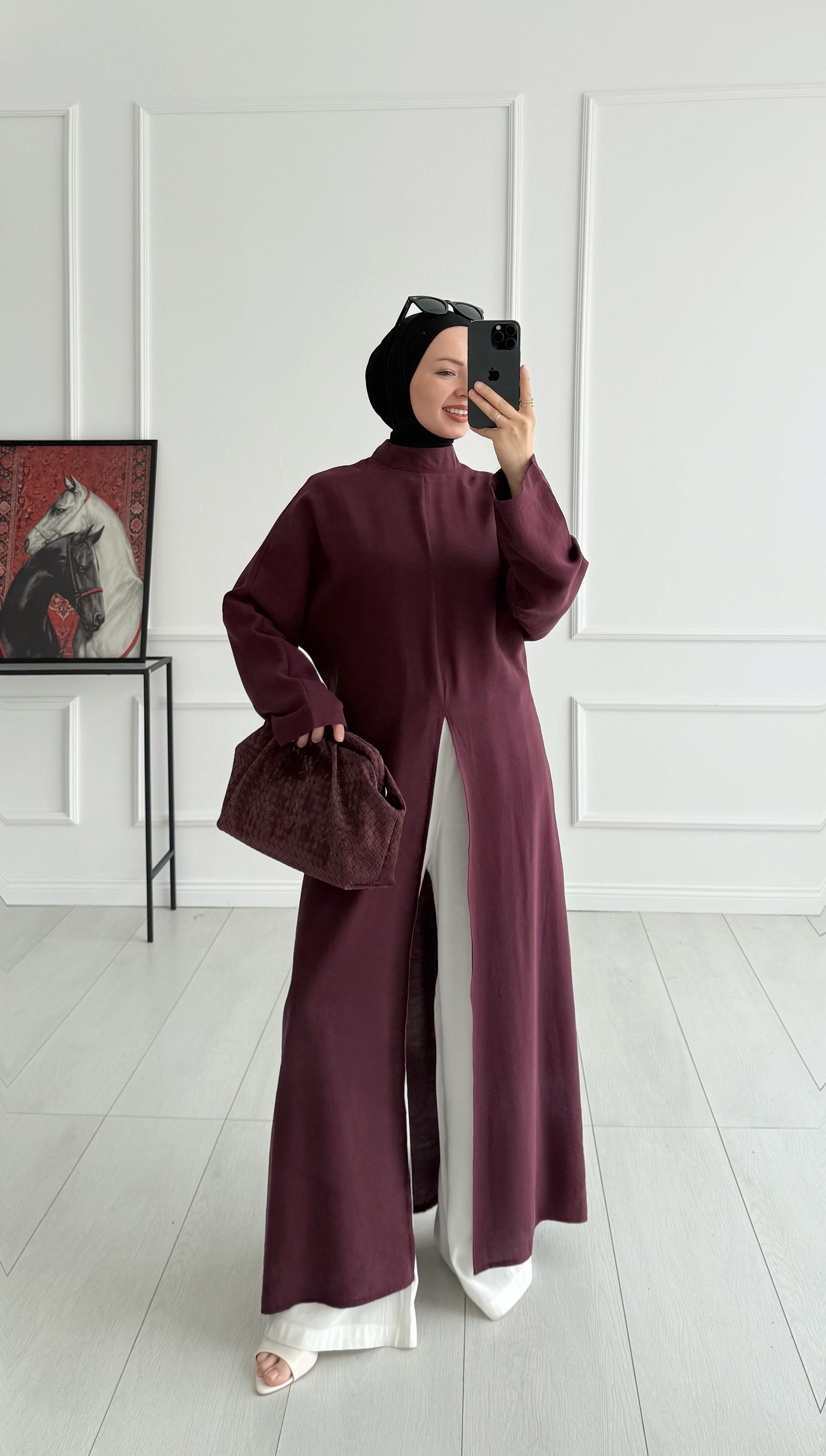 Rona Arabic Yırtmaçlı Mürdüm İpli Tunik