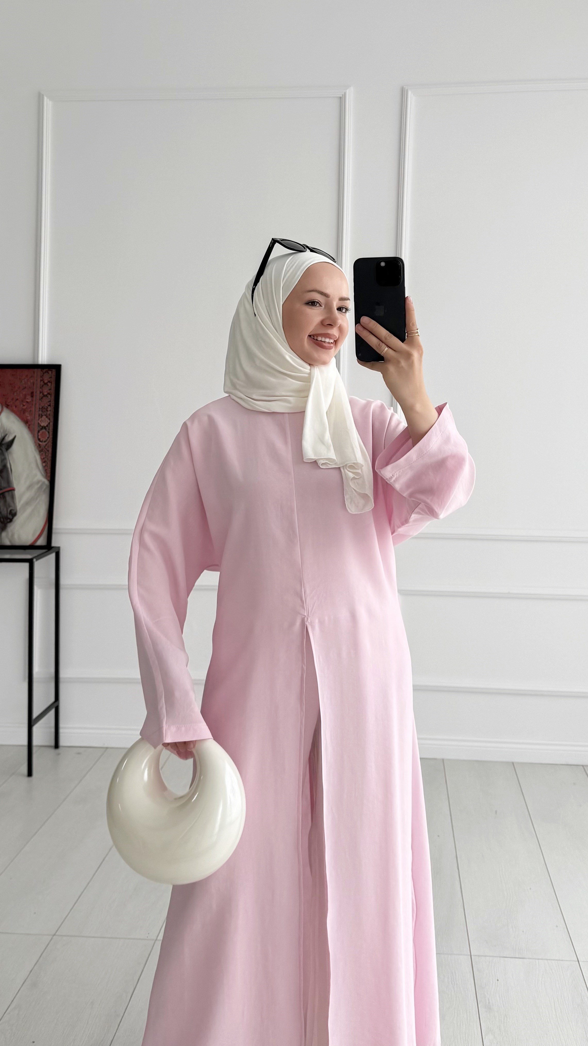 Rona Arabic Yırtmaçlı Pembe İpli Tunik