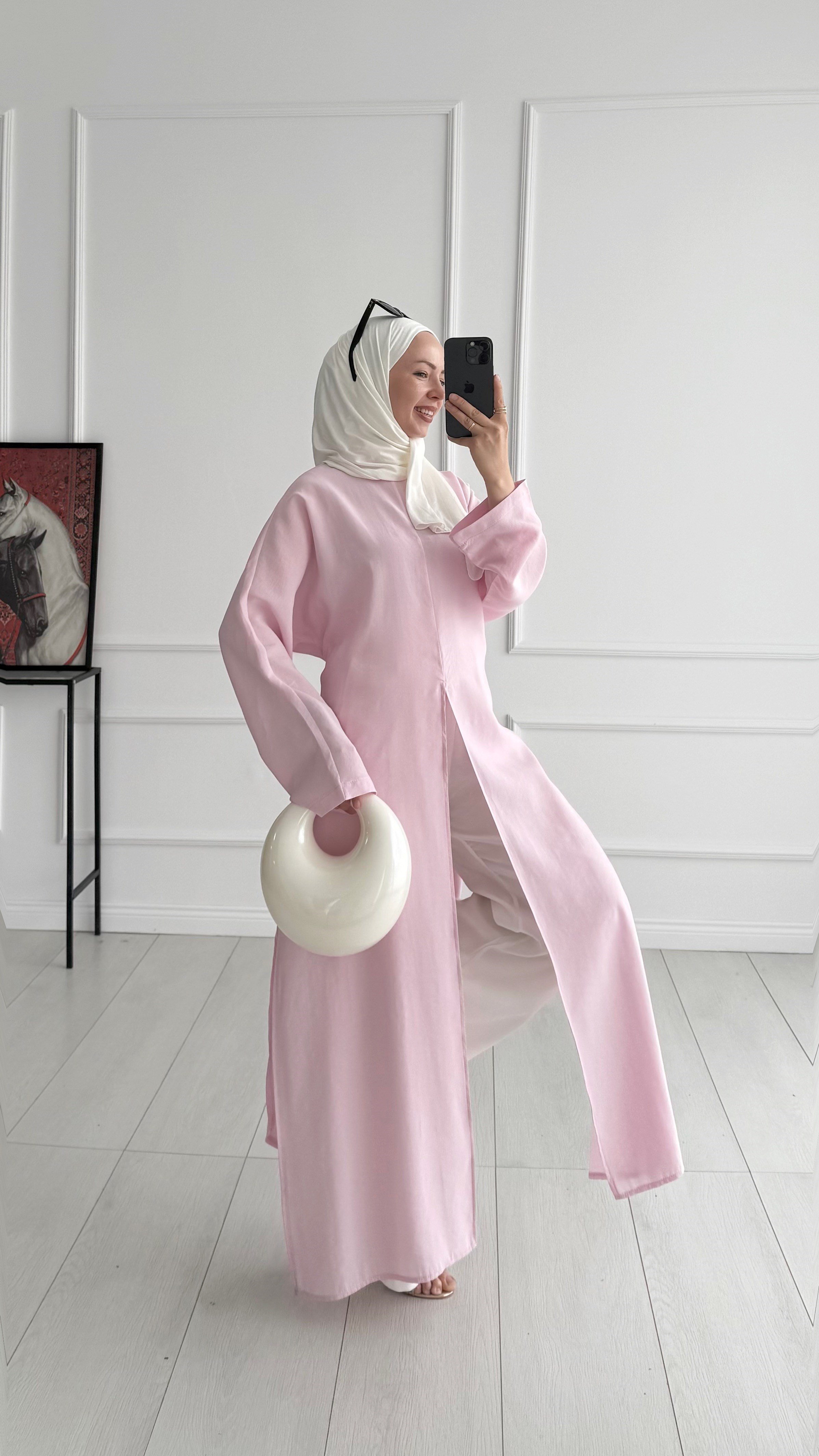 Rona Arabic Yırtmaçlı Pembe İpli Tunik