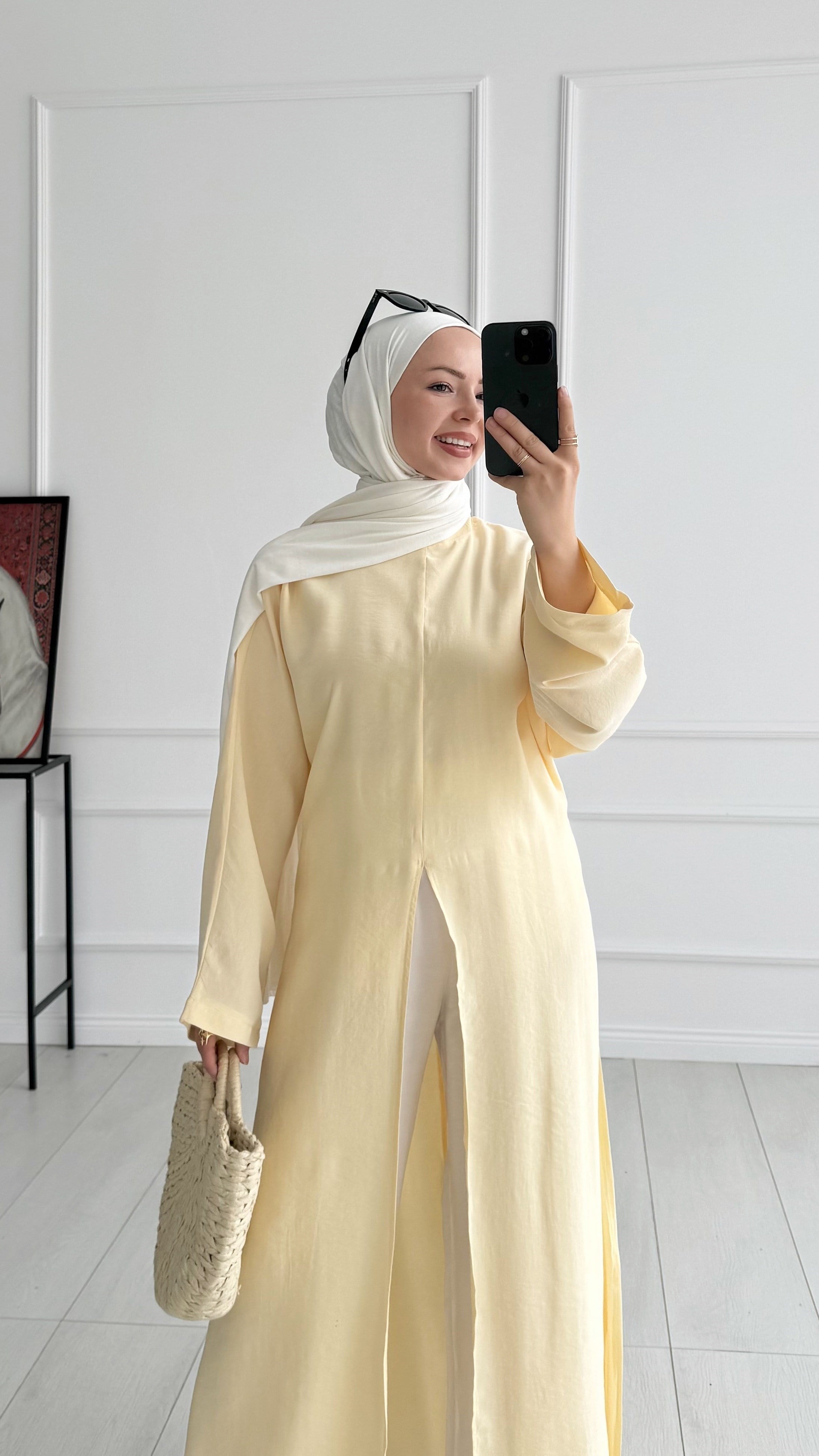 Rona Arabic Yırtmaçlı Sarı İpli Tunik