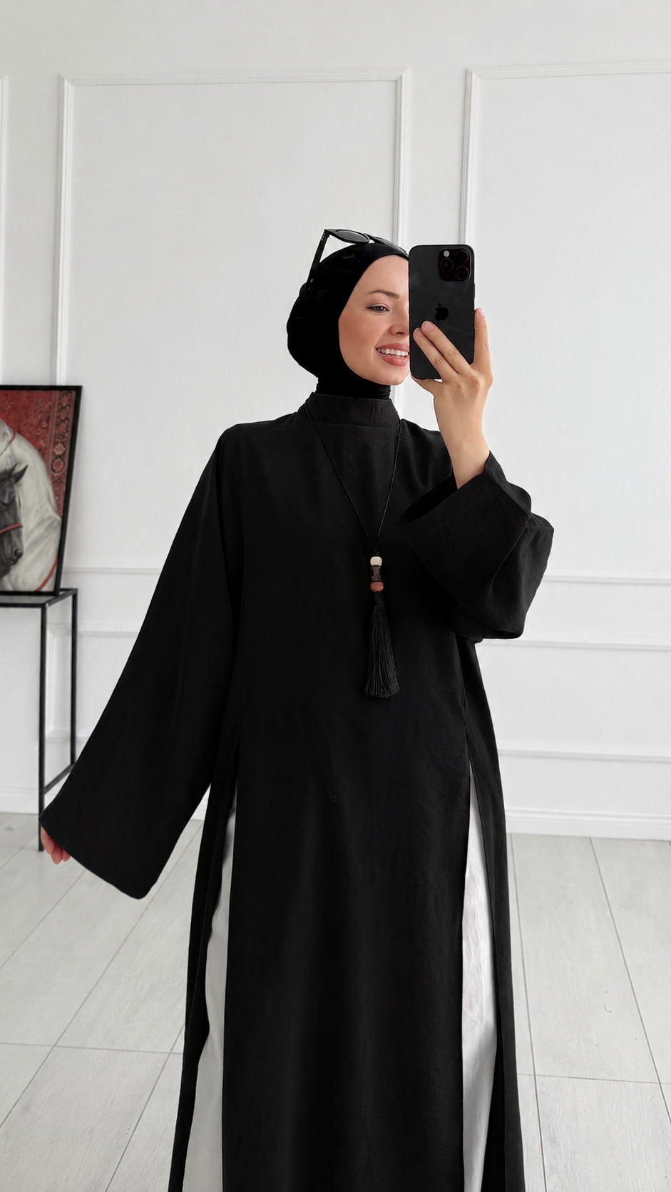 Rose Oversize Arabic Yırtmaçlı Siyah Tunik 
