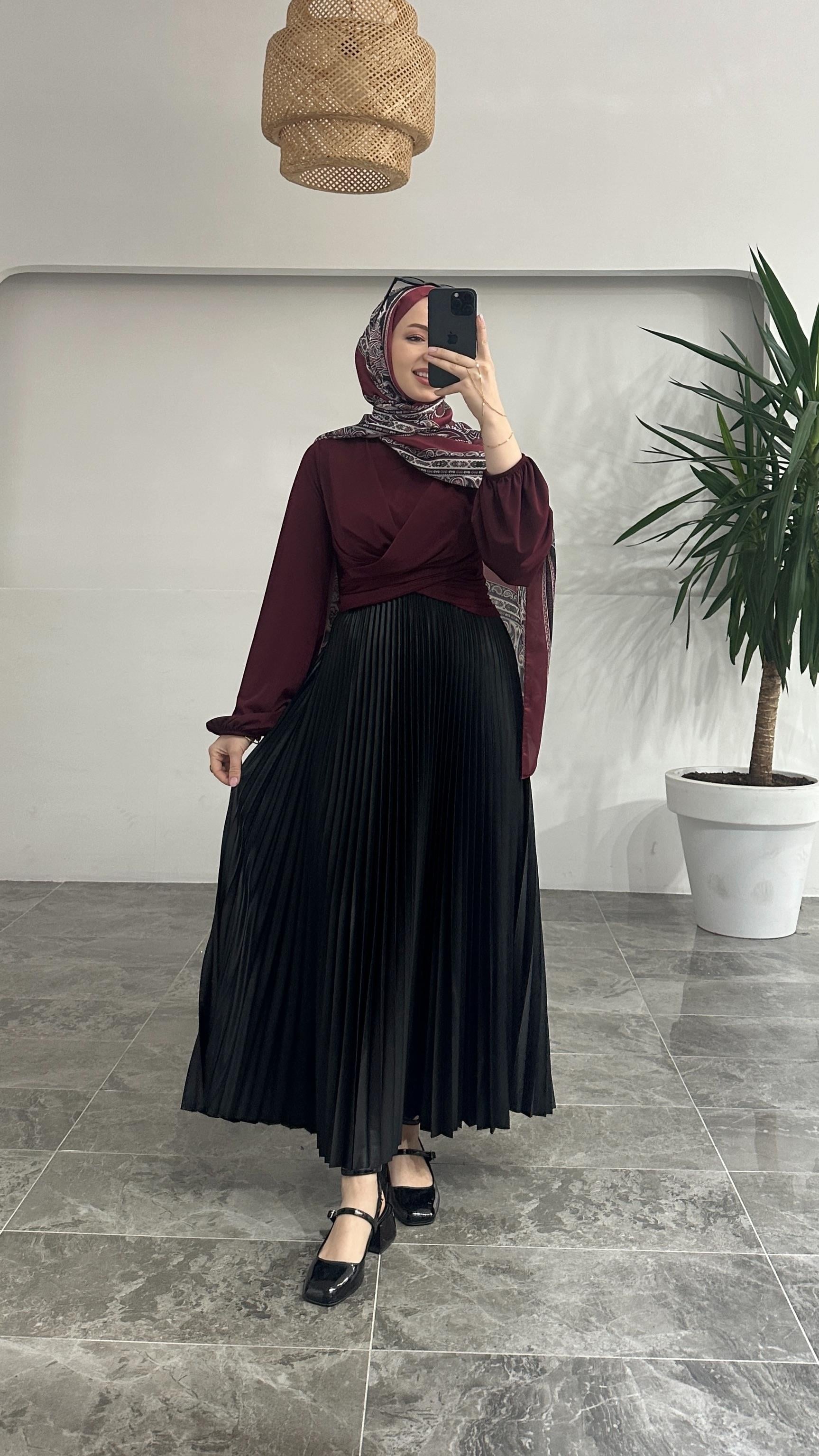 Sandra Çift Drapeli Bordo Bluz