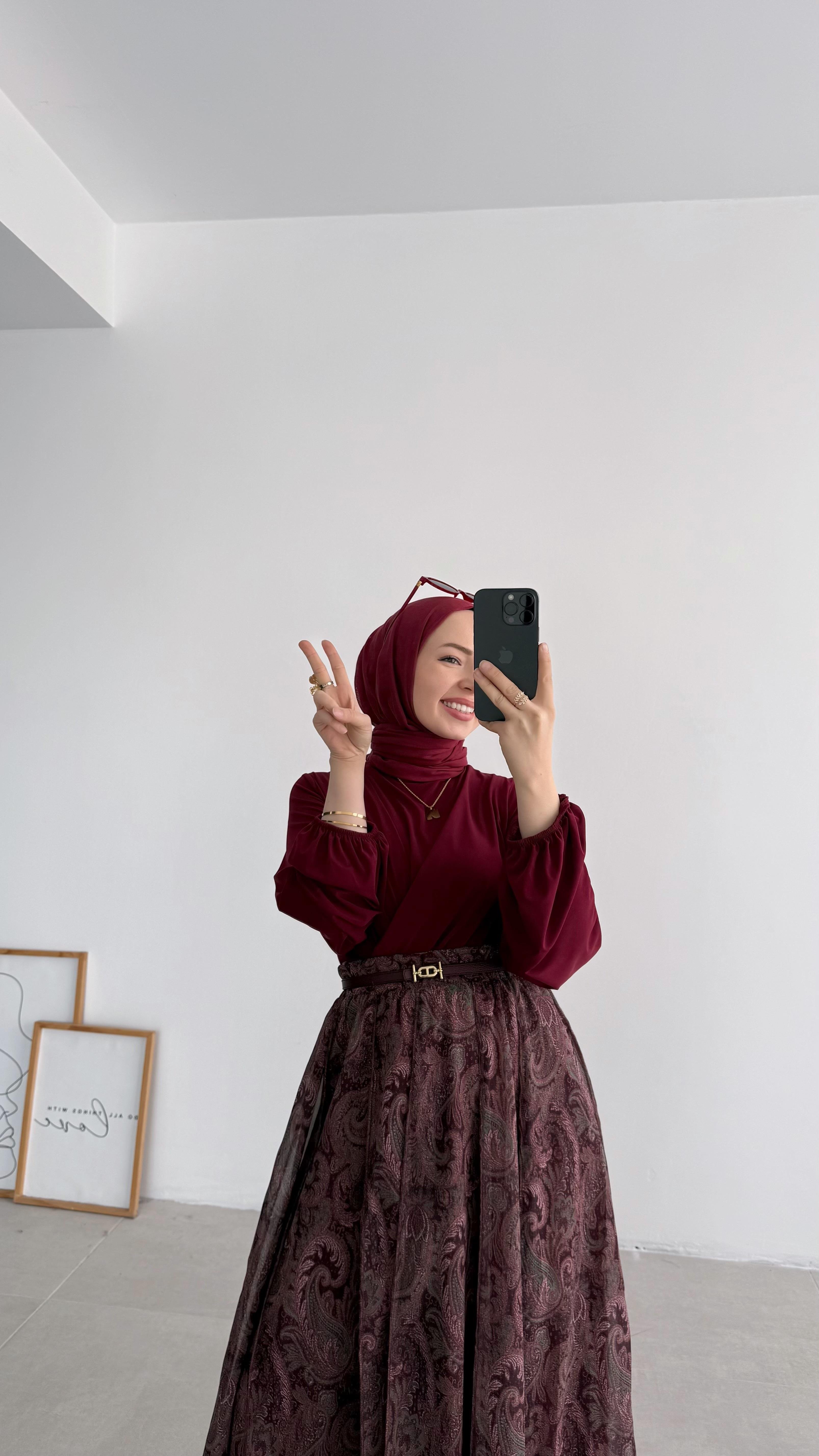 Sandra Çift Drapeli Bordo Bluz