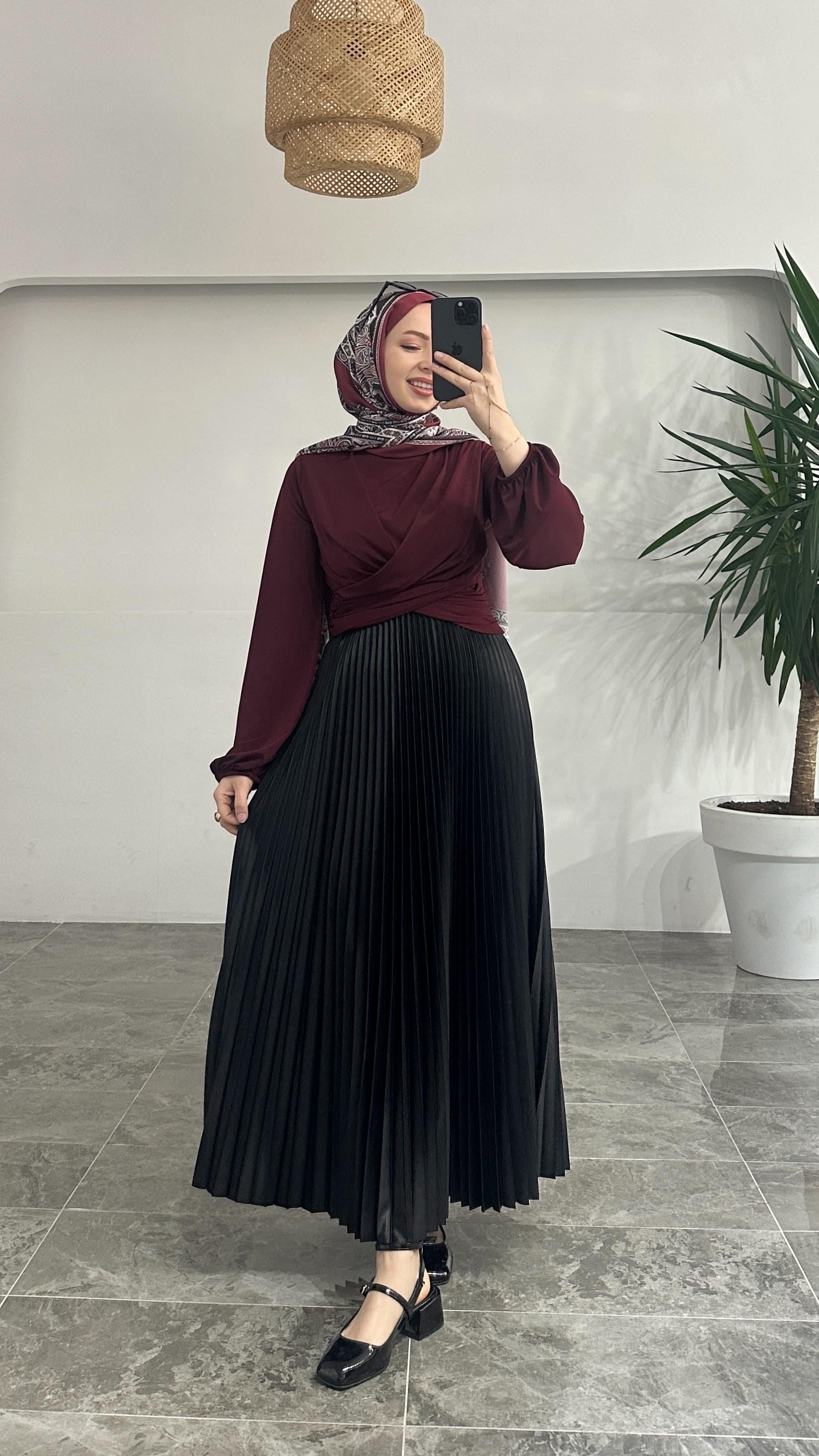 Sandra Çift Drapeli Bordo Bluz