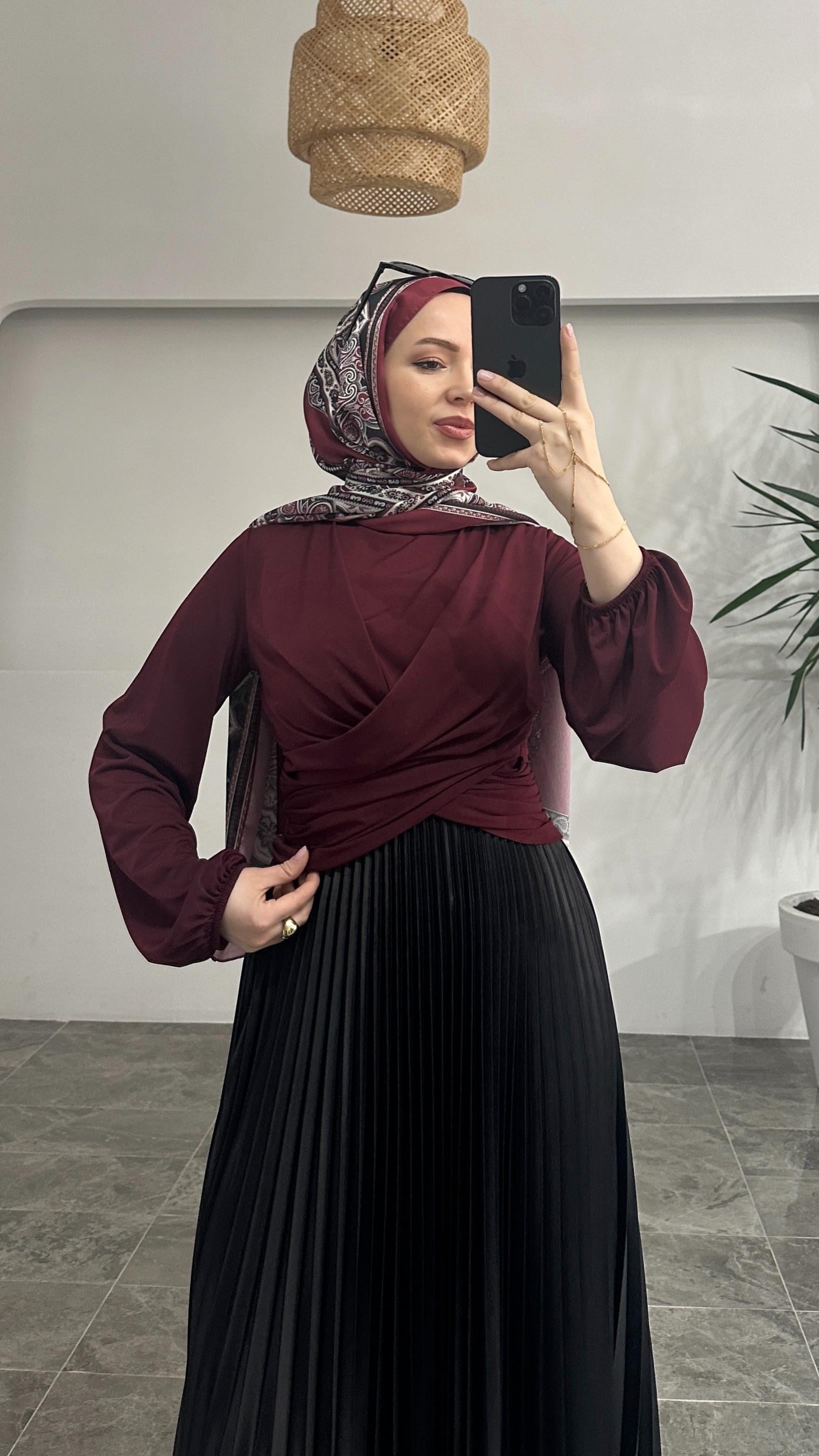 Sandra Çift Drapeli Bordo Bluz