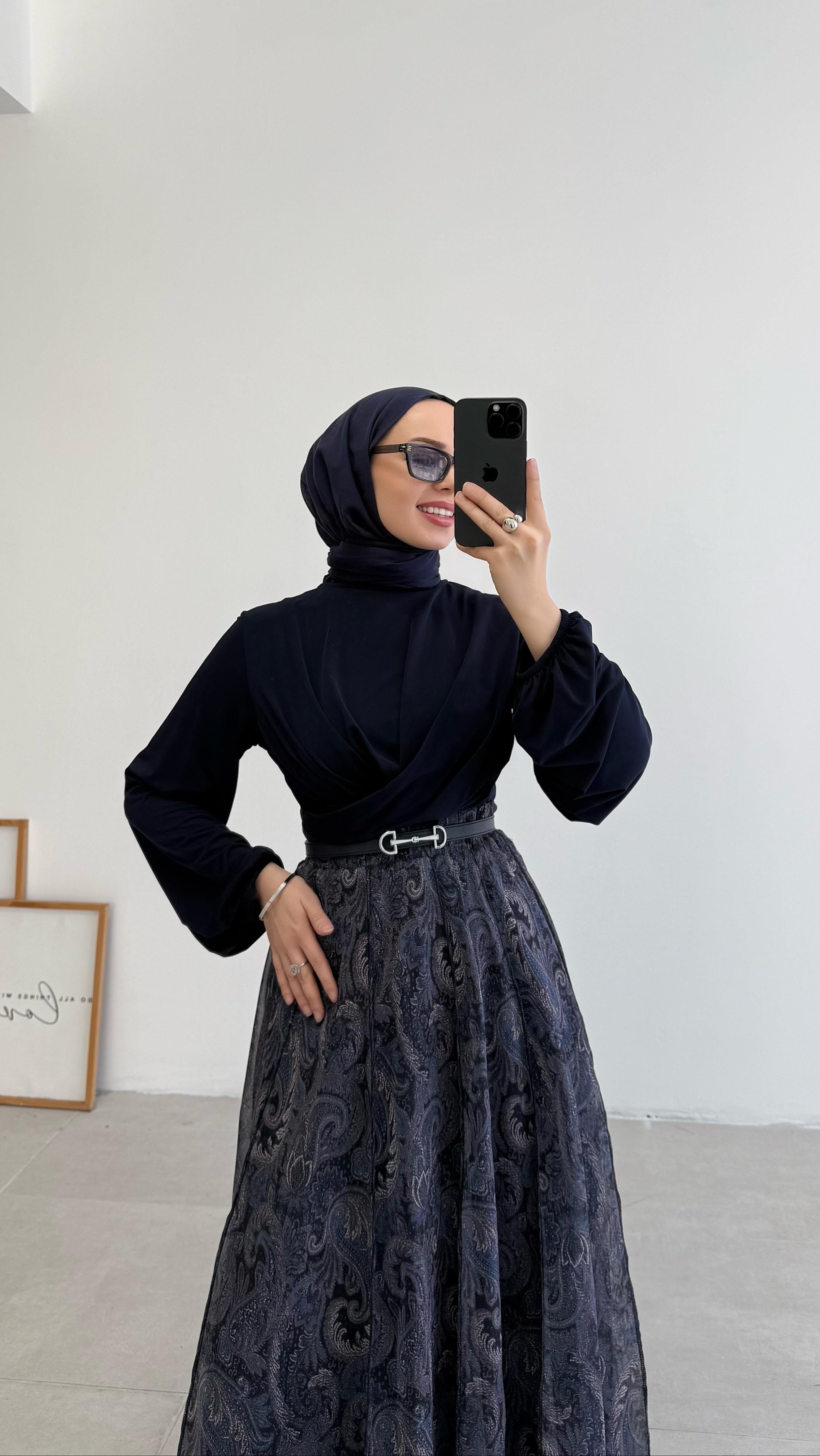 Sandra Çift Drapeli Lacivert Bluz