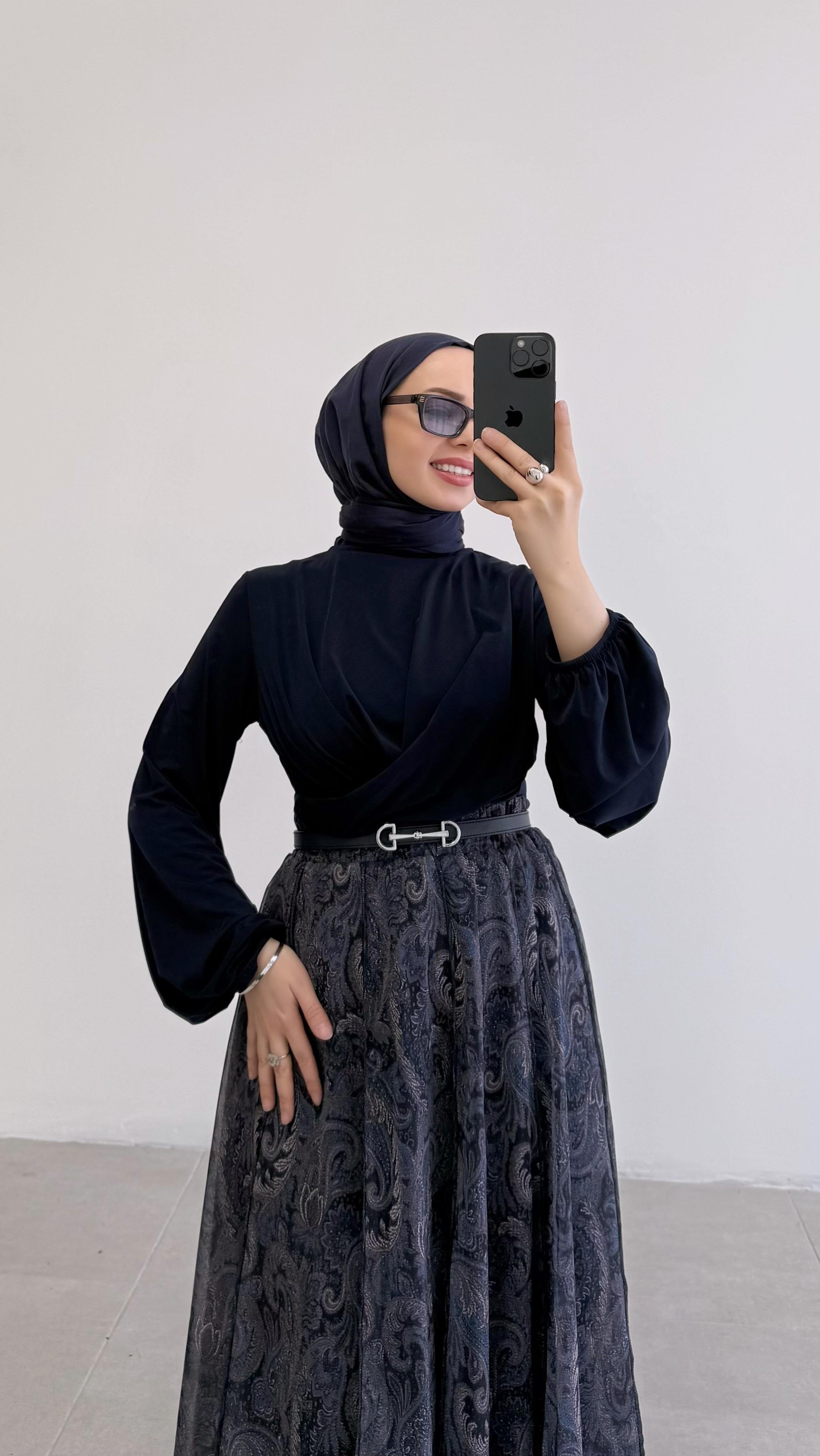 Sandra Çift Drapeli Lacivert Bluz