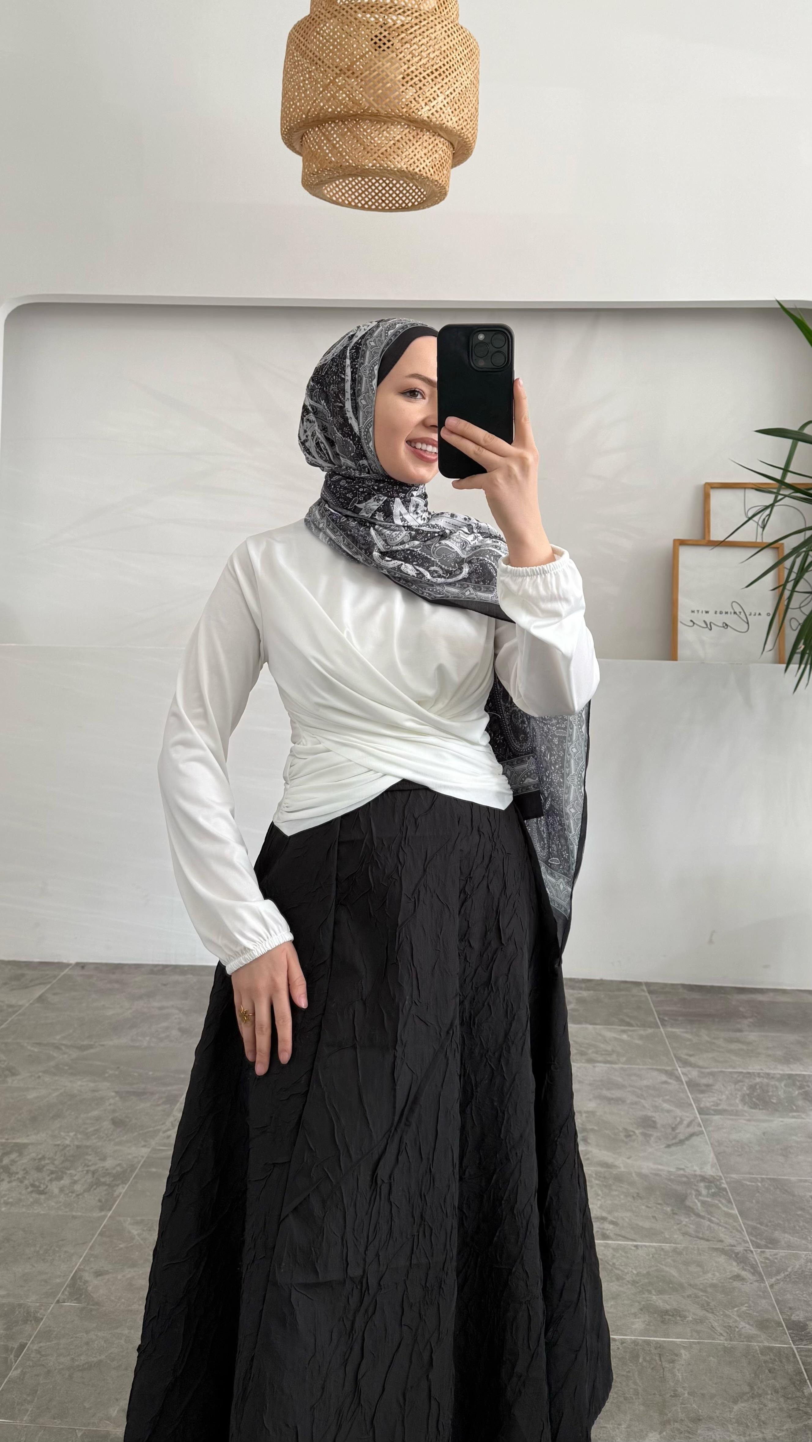 Sannan Çift Drapeli Beyaz Bluz