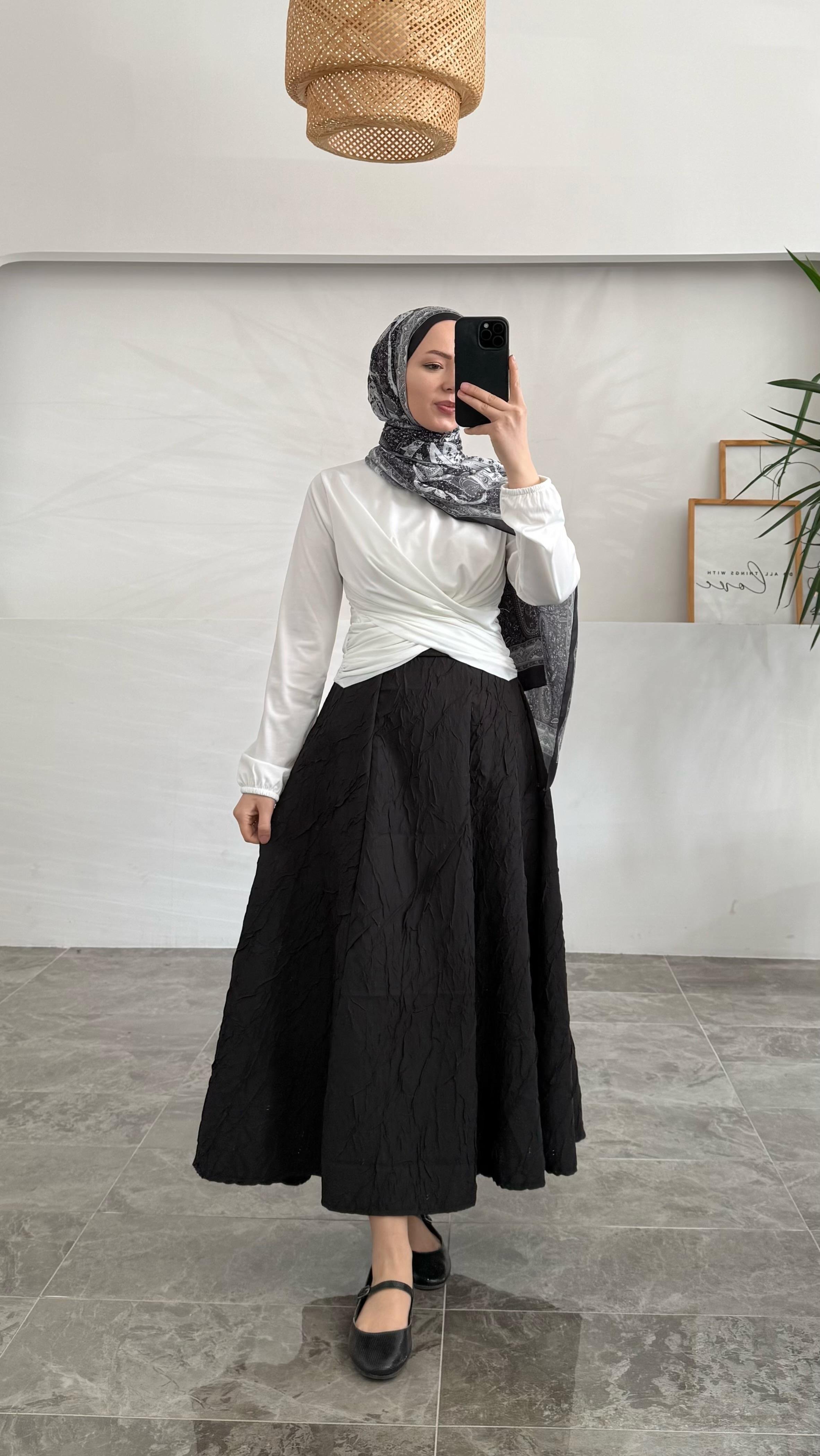 Sannan Çift Drapeli Beyaz Bluz