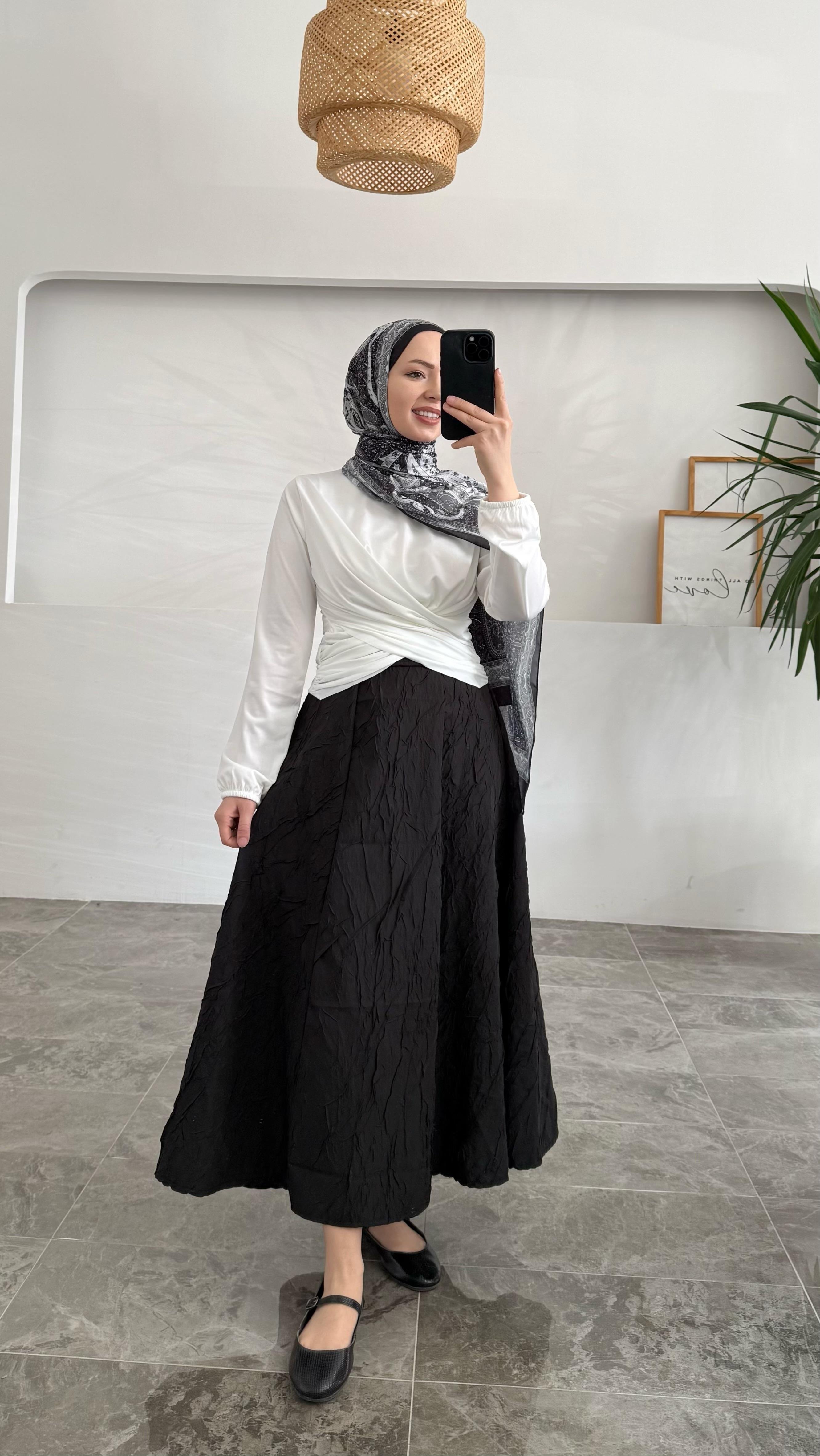 Sannan Çift Drapeli Beyaz Bluz