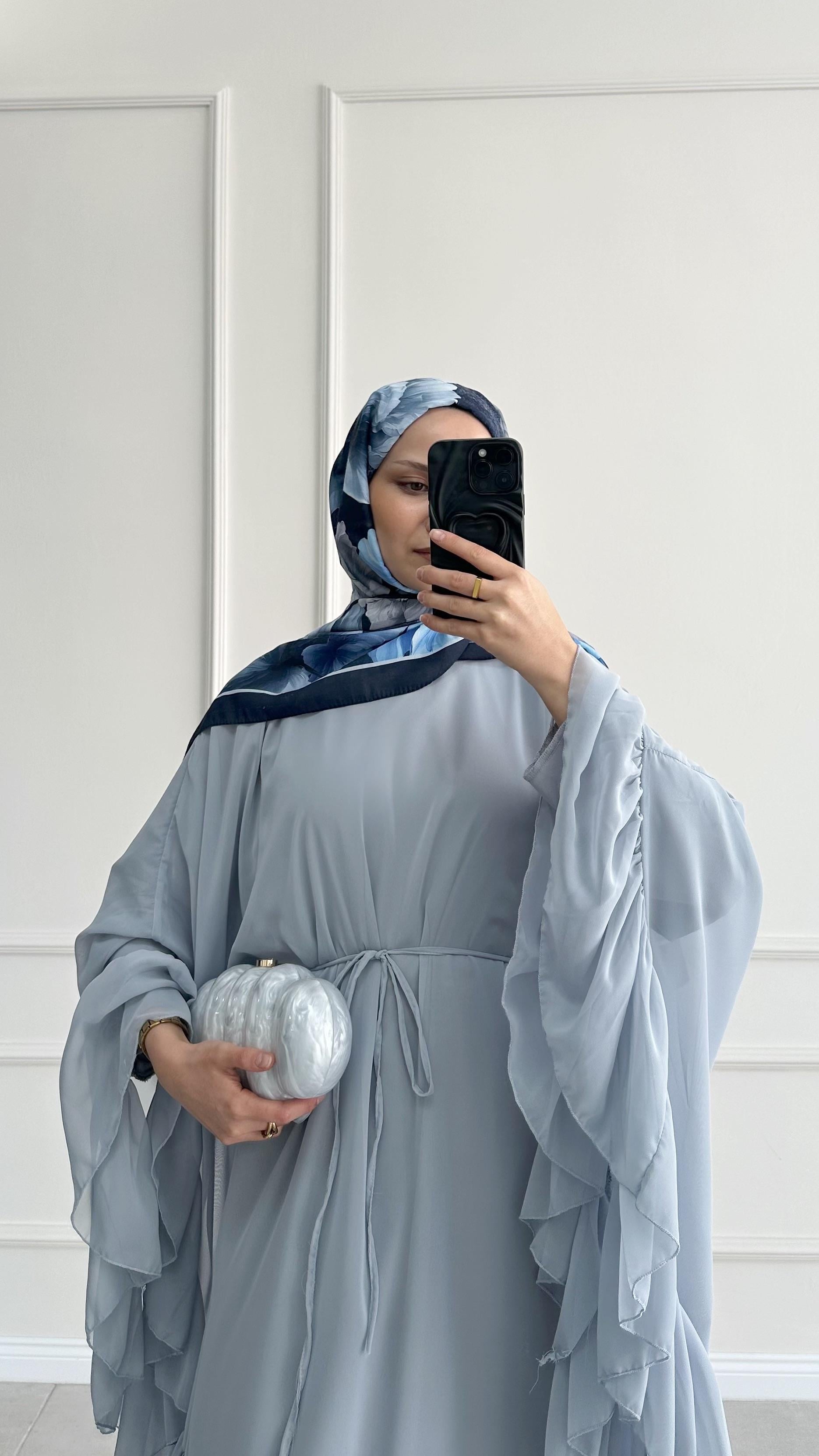 Santov Şifon Tasarım Fırfırlı Asimetrik Bebe Mavi Abaya 