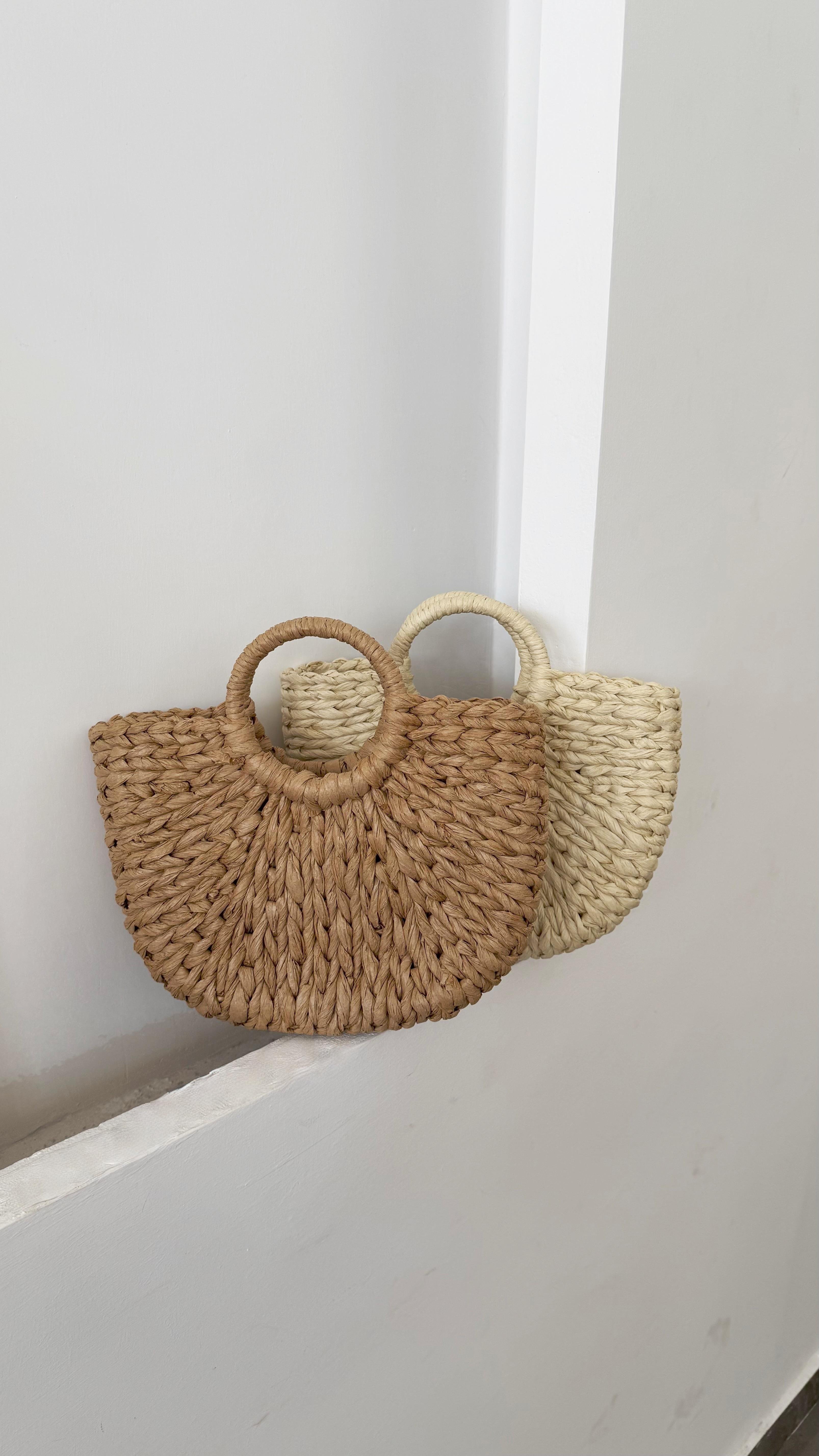 Saplı Hasır Bej Çanta