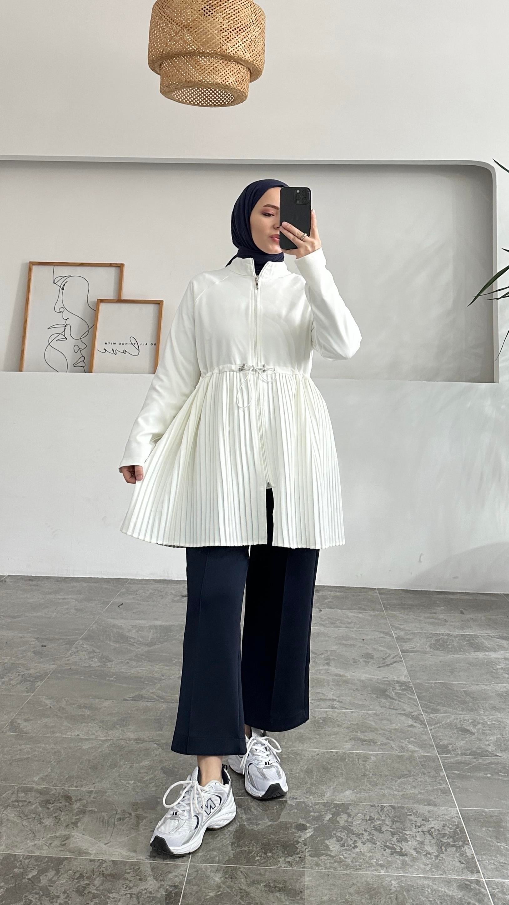 Senny Belden Piliseli Premium Beyaz Ceket