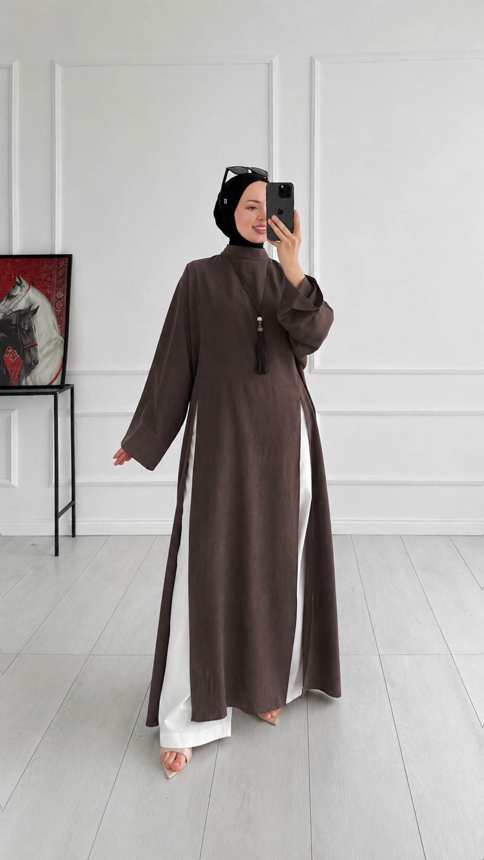 Sopi Oversize Arabic Yırtmaçlı Kahverengi Tunik 