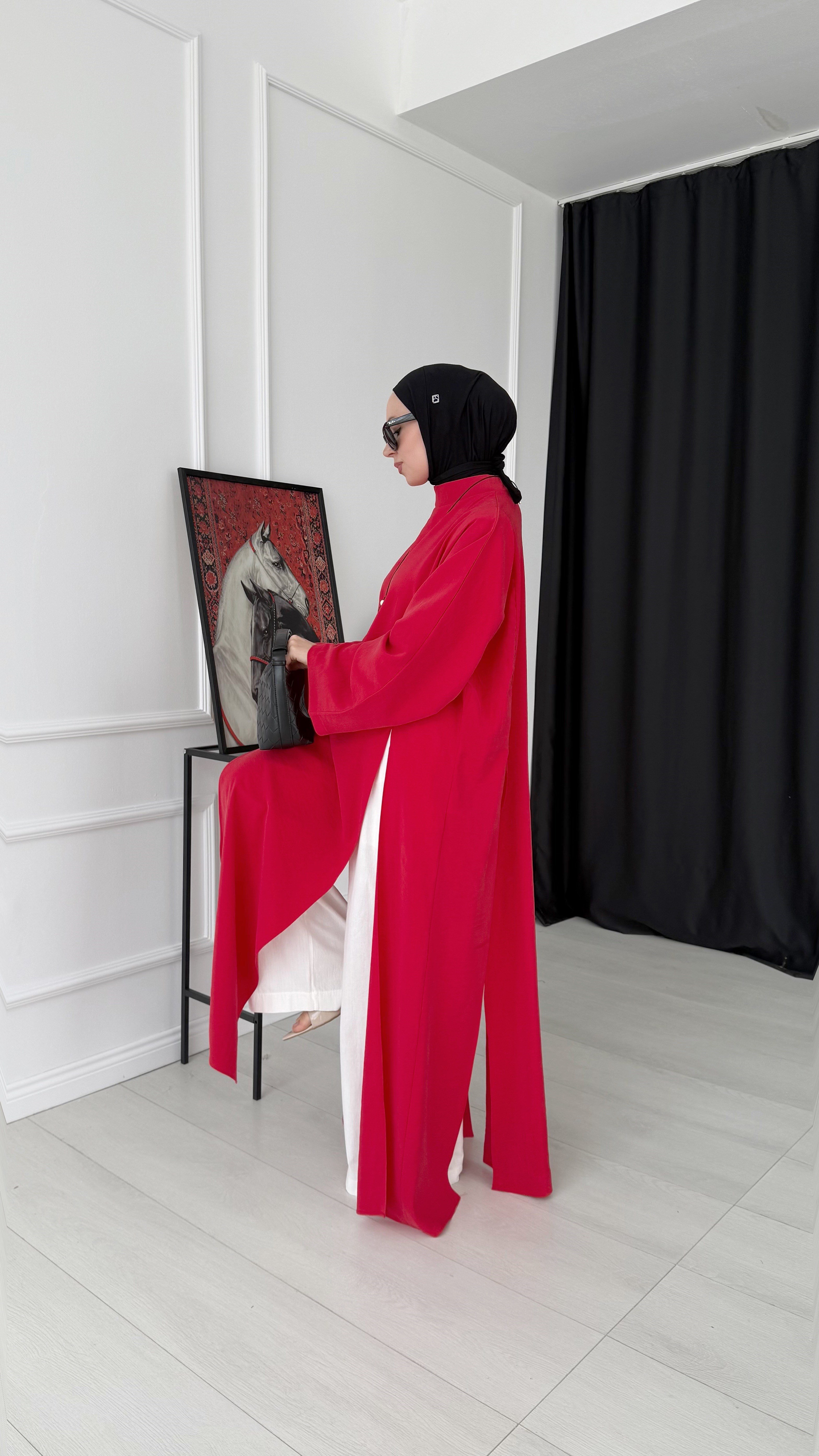 Sopi Oversize Arabic Yırtmaçlı Kırmızı Tunik 