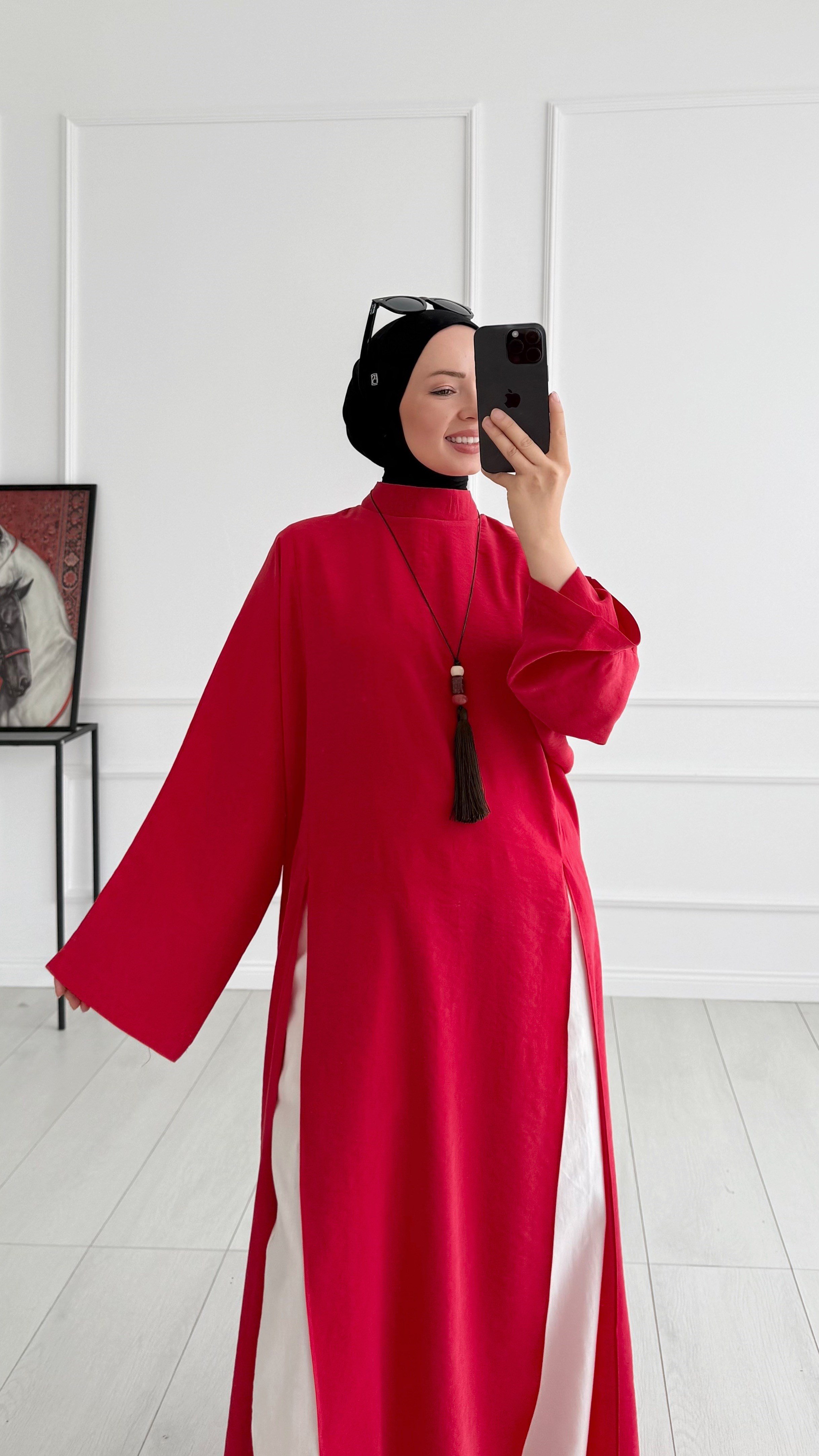 Sopi Oversize Arabic Yırtmaçlı Kırmızı Tunik 