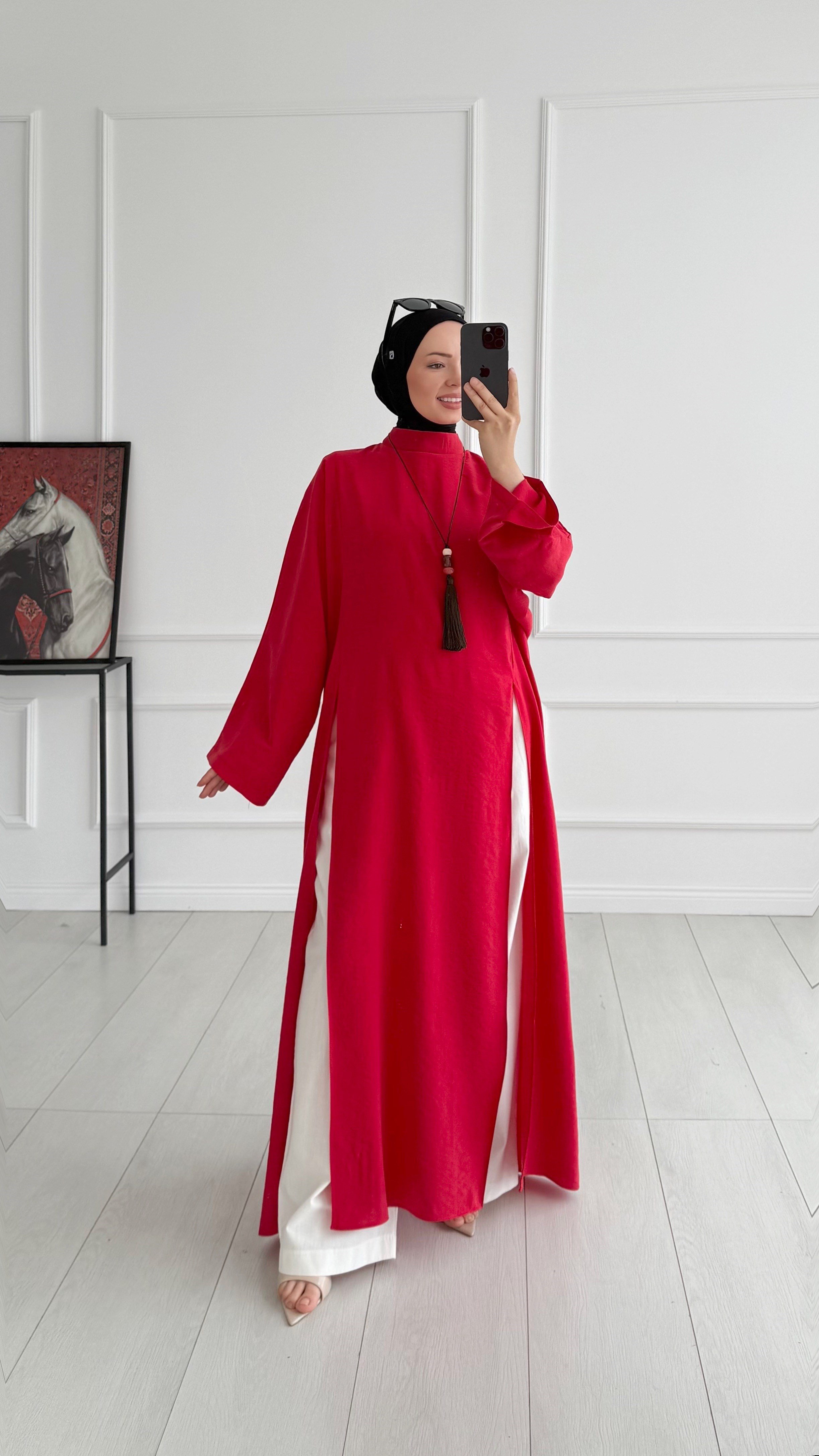 Sopi Oversize Arabic Yırtmaçlı Kırmızı Tunik 