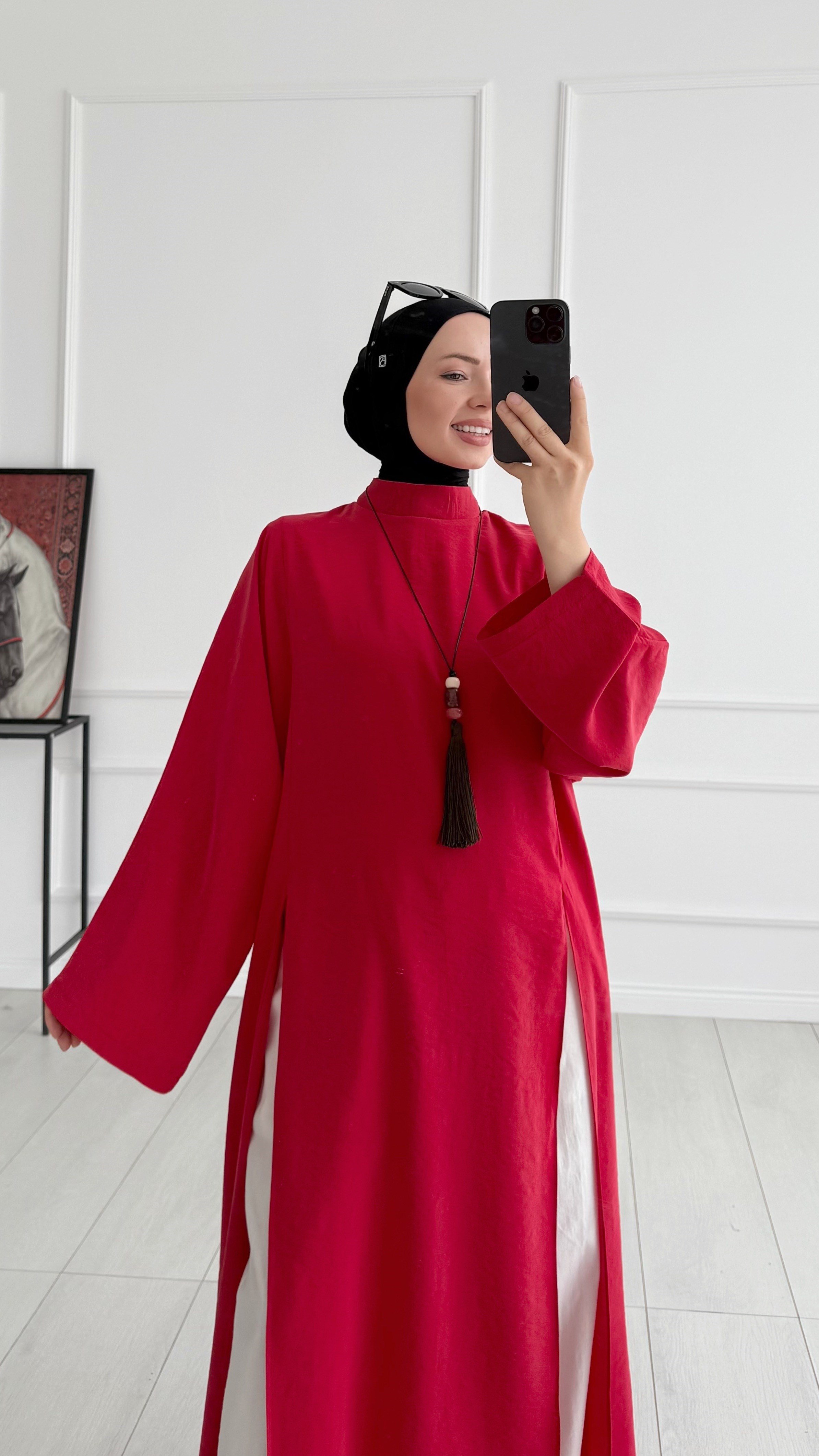 Sopi Oversize Arabic Yırtmaçlı Kırmızı Tunik 