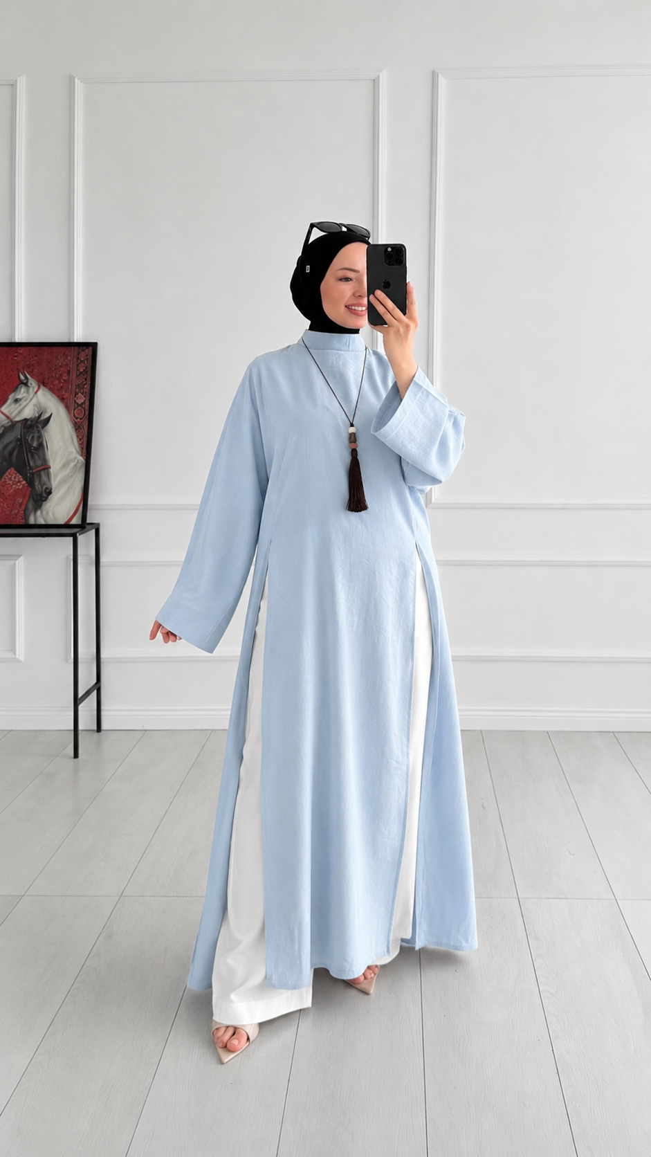 Sopi Oversize Arabic Yırtmaçlı Mavi Tunik 