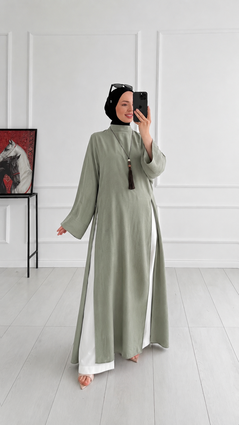 Sopi Oversize Arabic Yırtmaçlı Yeşil Tunik 