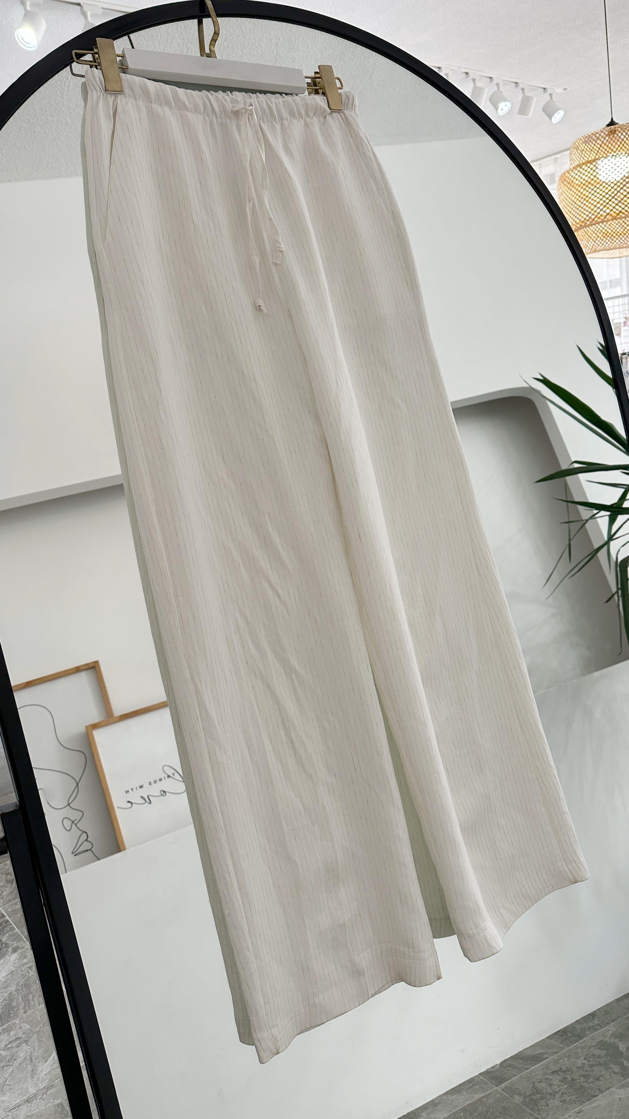 Sufyy Basic Çizgili Beyaz Pantolon