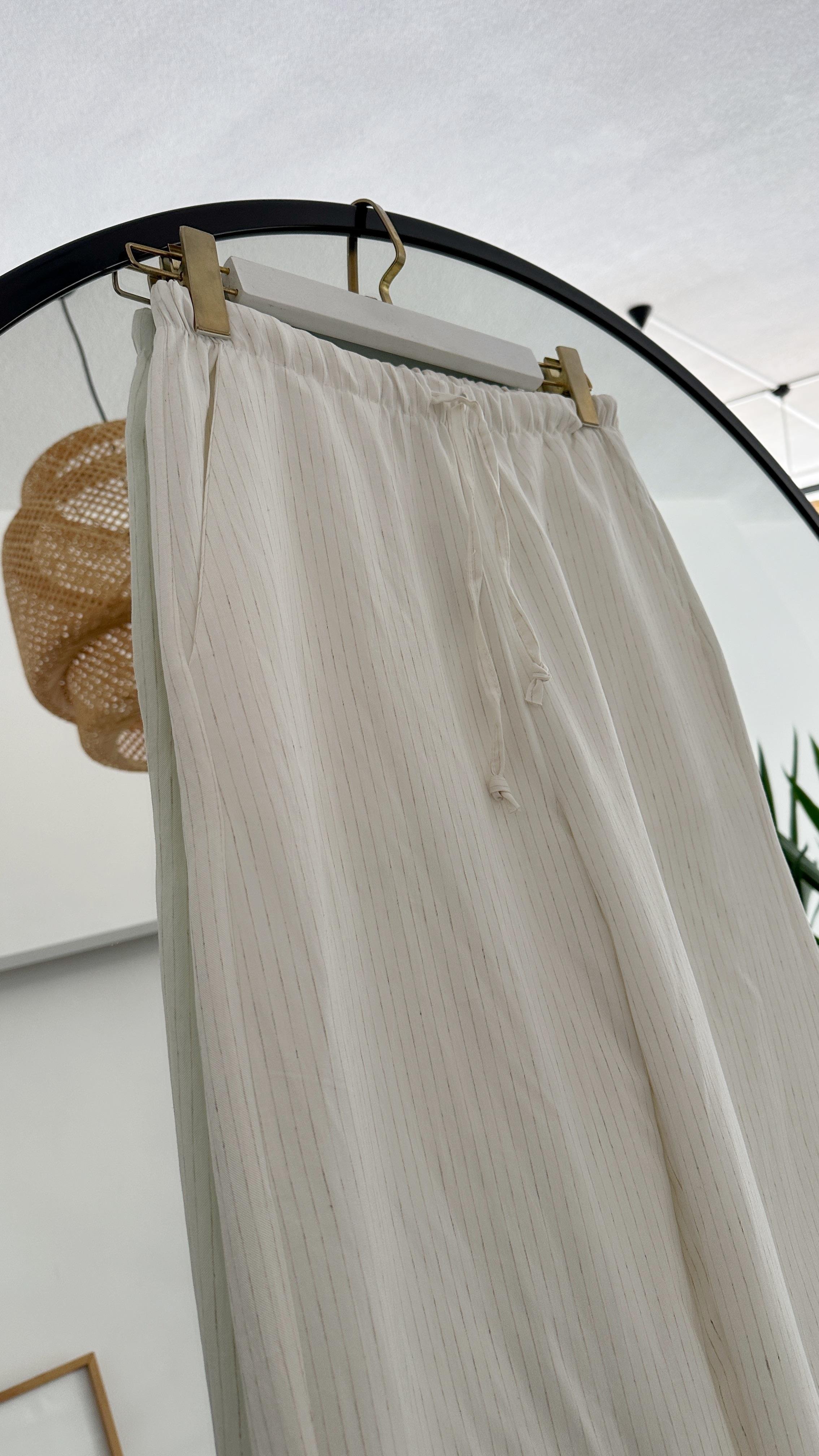 Sufyy Basic Çizgili Beyaz Pantolon