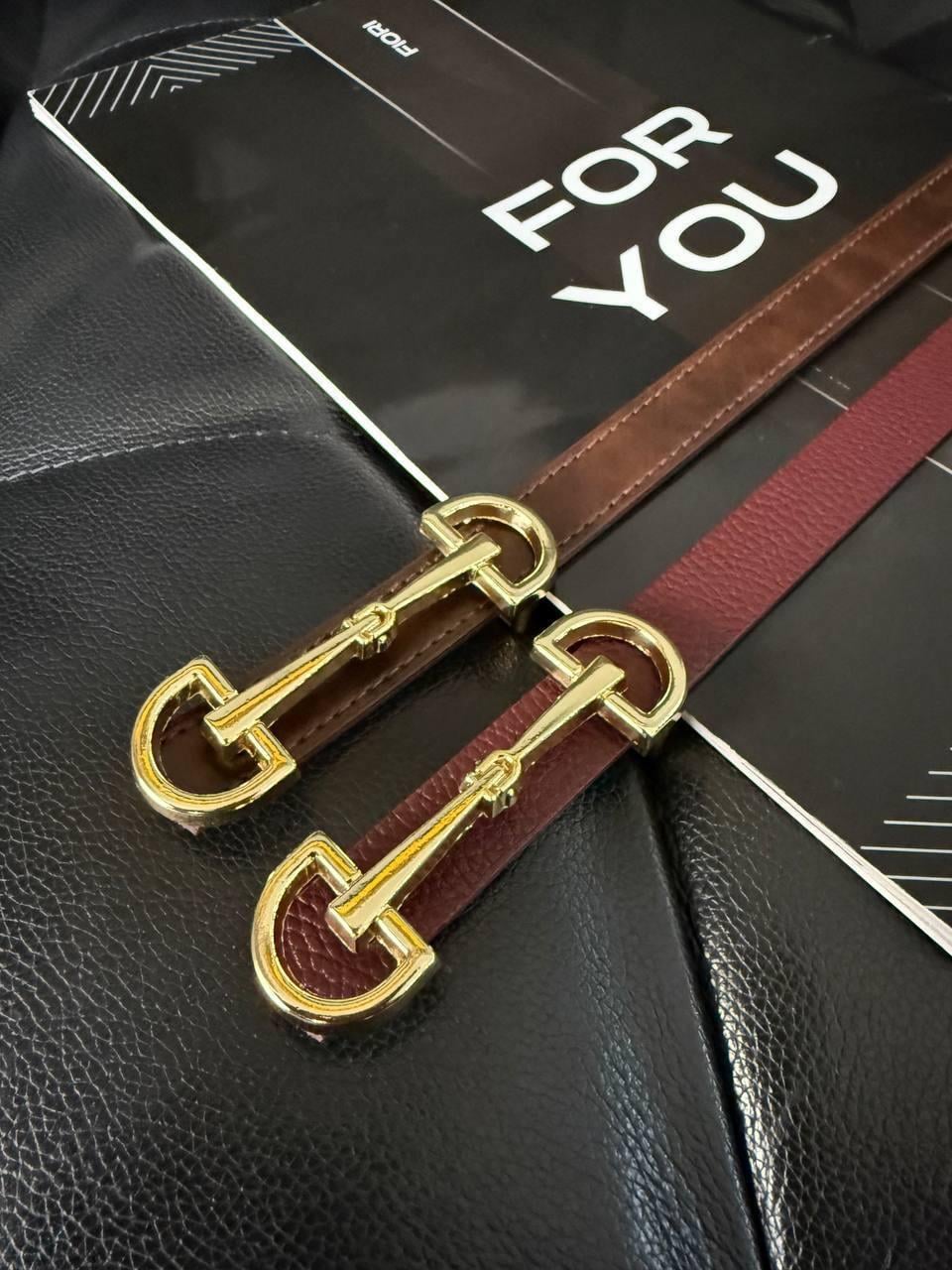 Tasarım Gold Çift Tokalı Acı Kahve İnce Kadın Kemeri