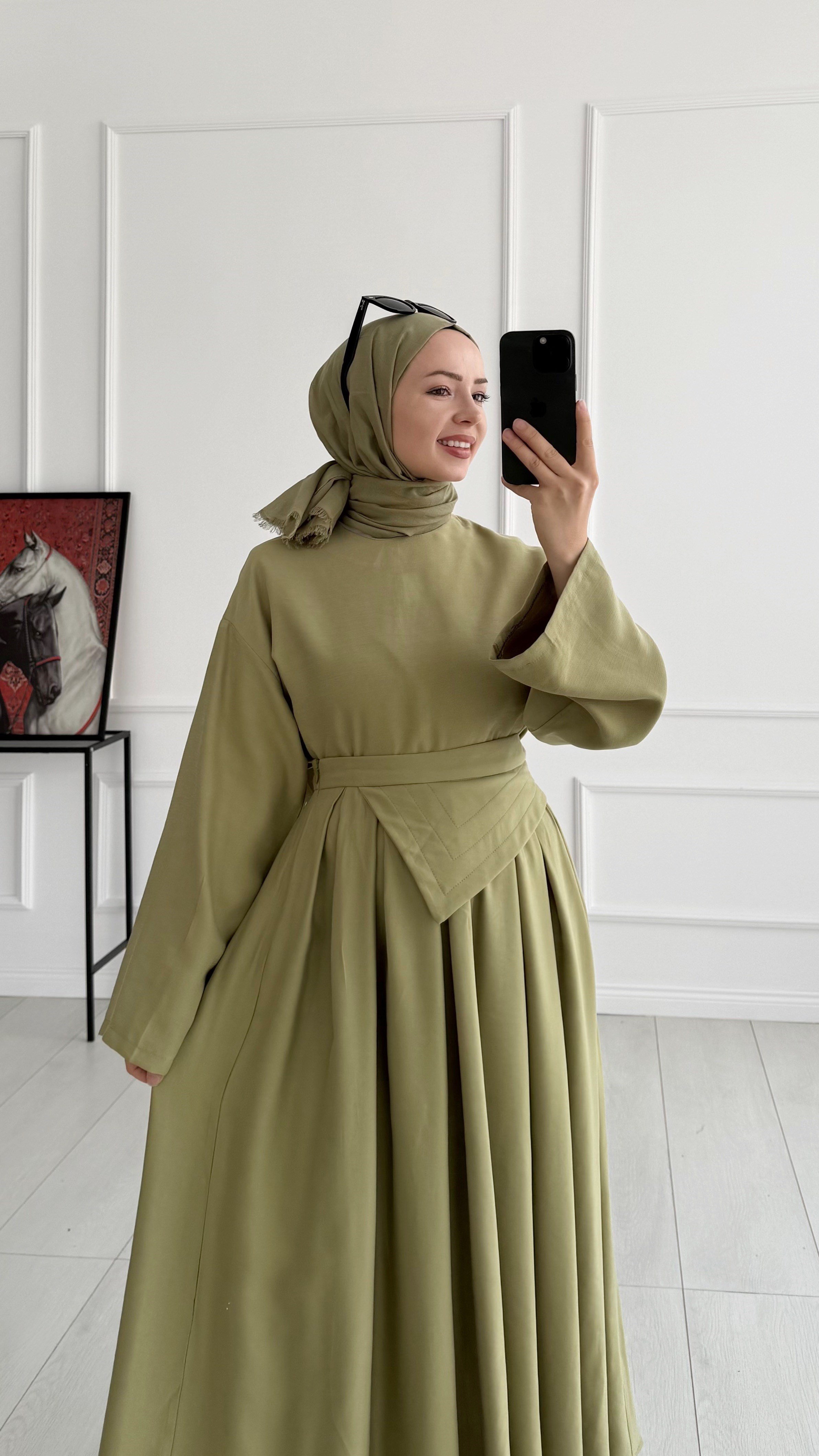 Tekal Premıum Fularlı Yağ Yeşili Pantolon Takım 