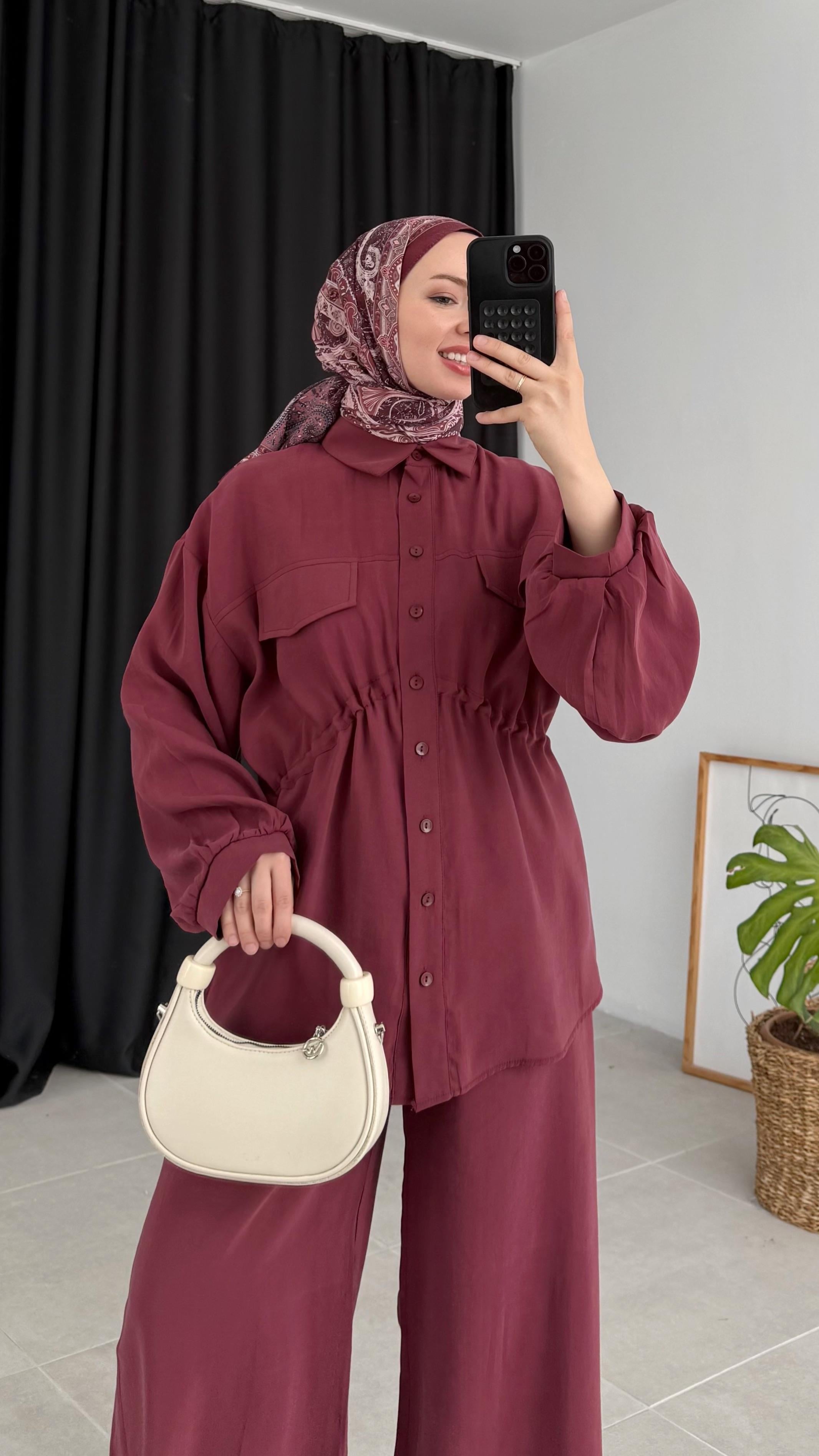 Tünel Modal Bordo Gömlek Takım