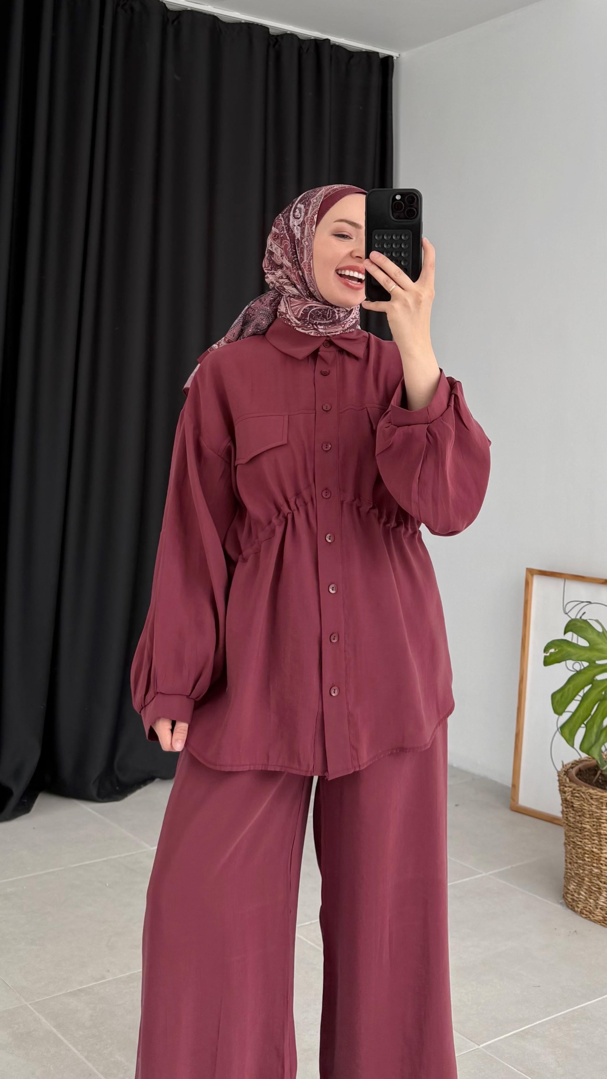 Tünel Modal Bordo Gömlek Takım