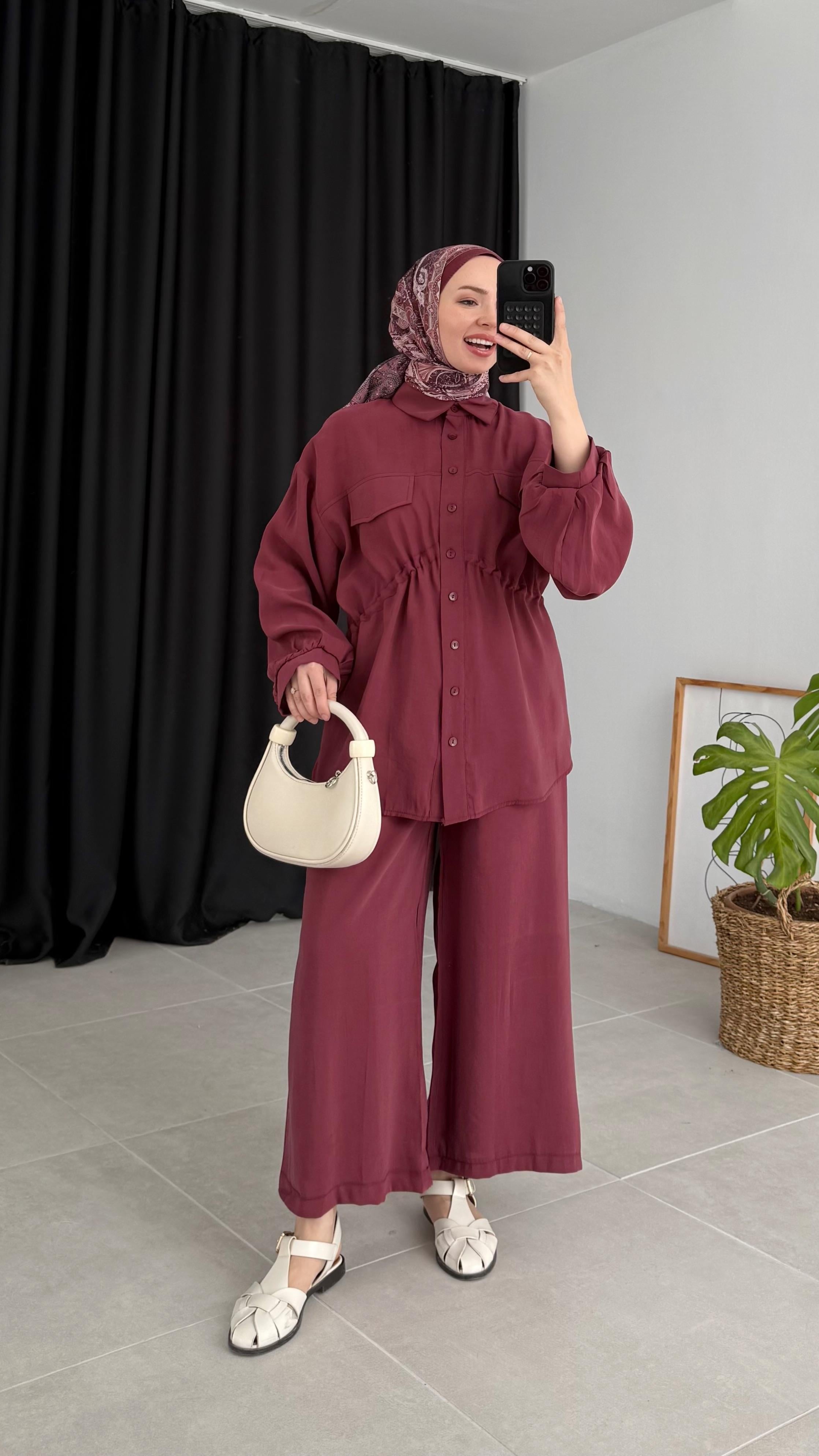 Tünel Modal Bordo Gömlek Takım