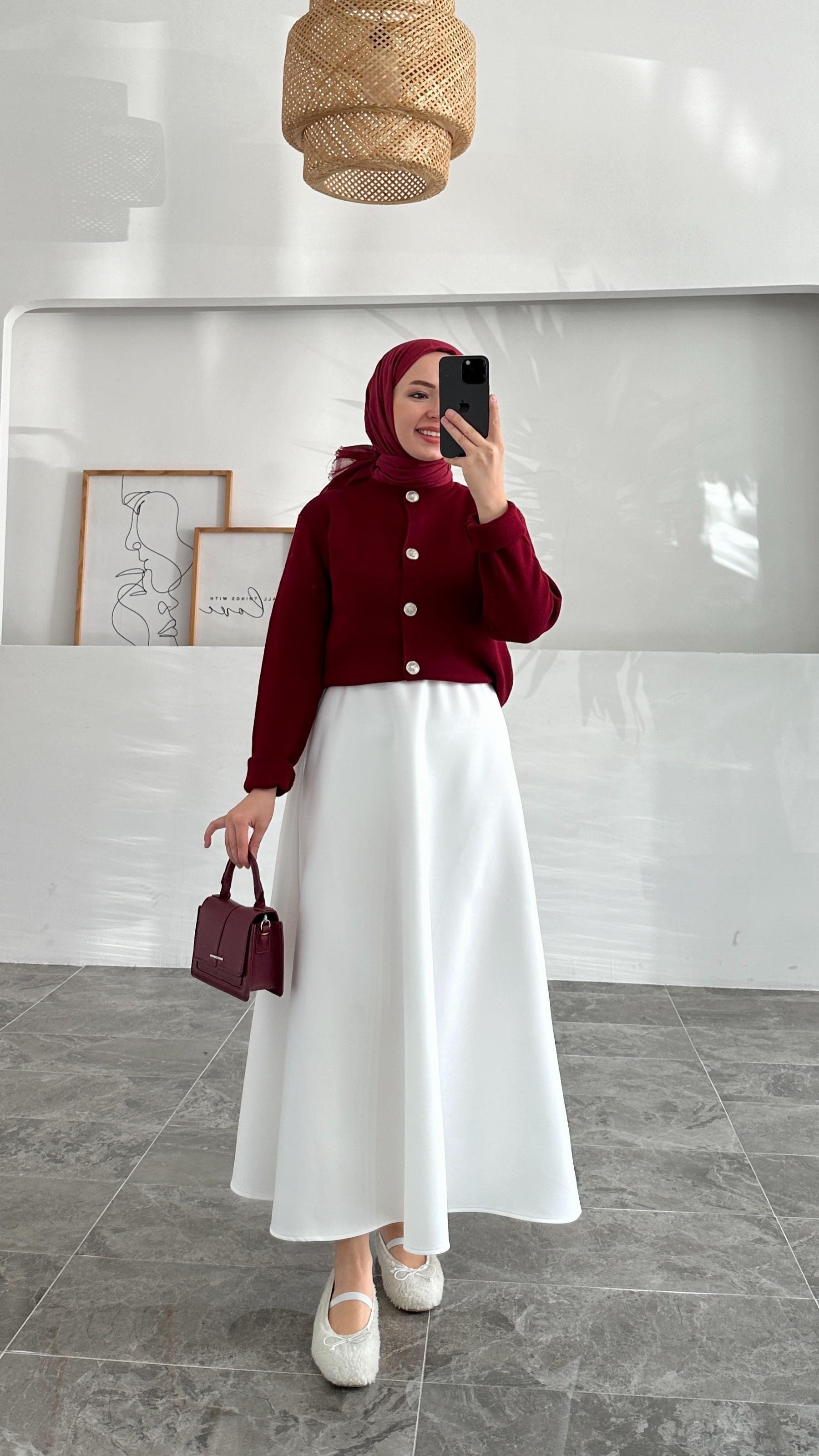 Ursula Zara Model Düz Bordo Kısa Gümüş Düğme Triko Hırka