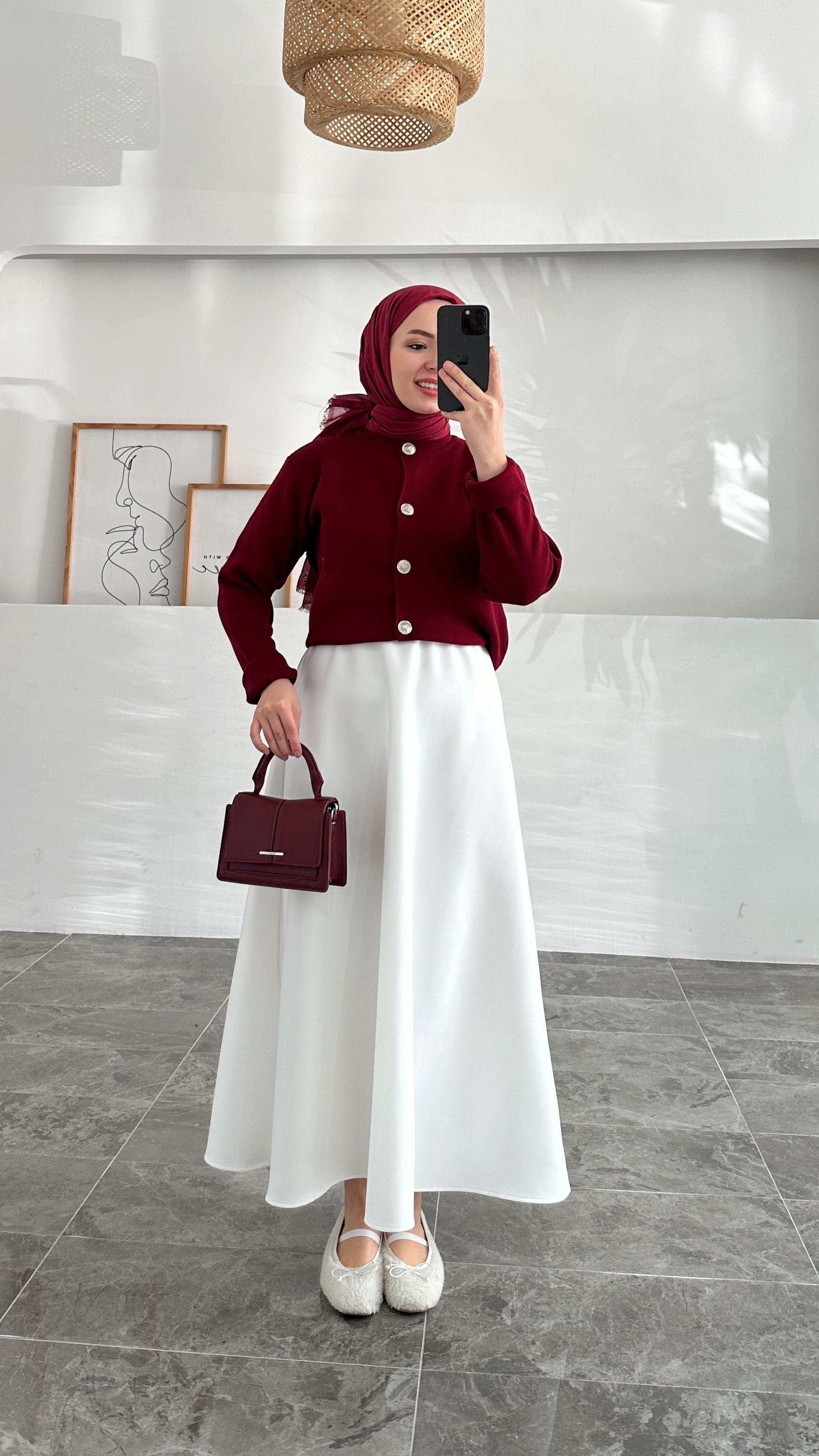 Ursula Zara Model Düz Bordo Kısa Gümüş Düğme Triko Hırka